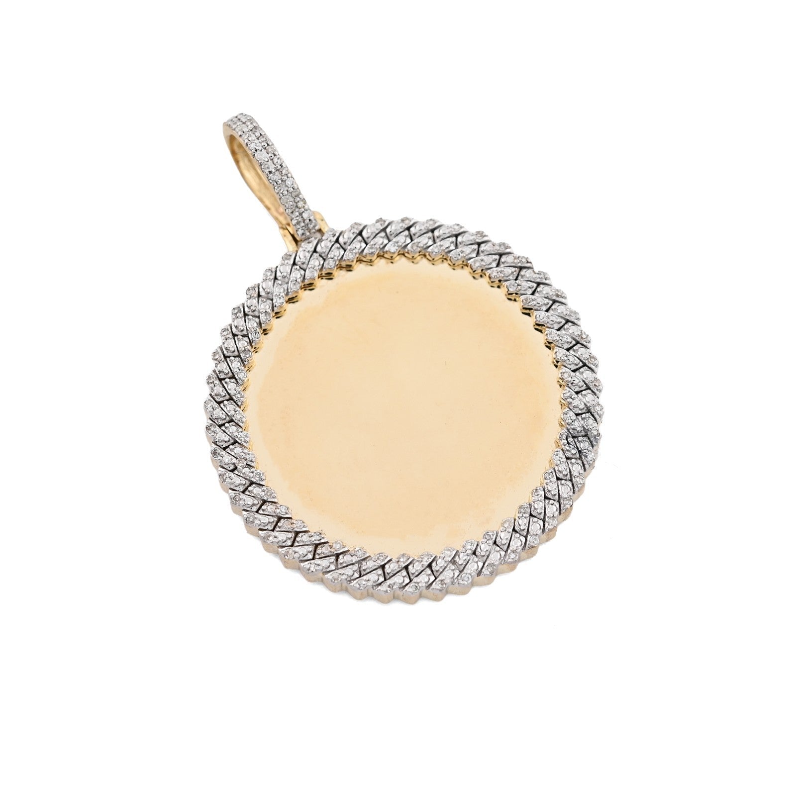 10k Yellow Gold 0.25CTW Natural Diamond Circle Cuban Memory Pendant 8.4g Charm - Elite Jewelers - Charms & Pendants