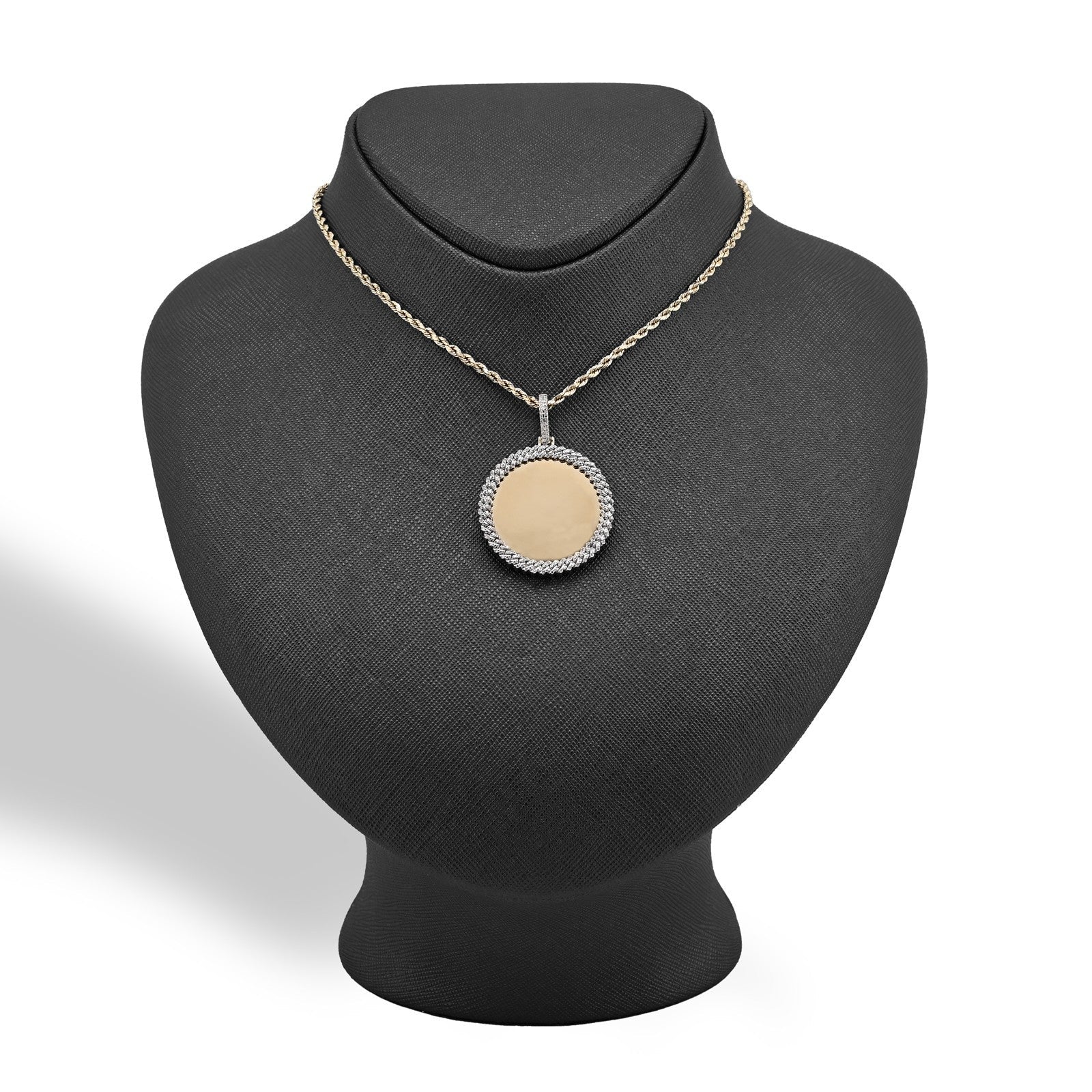 10k Yellow Gold 0.25CTW Natural Diamond Circle Cuban Memory Pendant 8.4g Charm - Elite Jewelers - Charms & Pendants