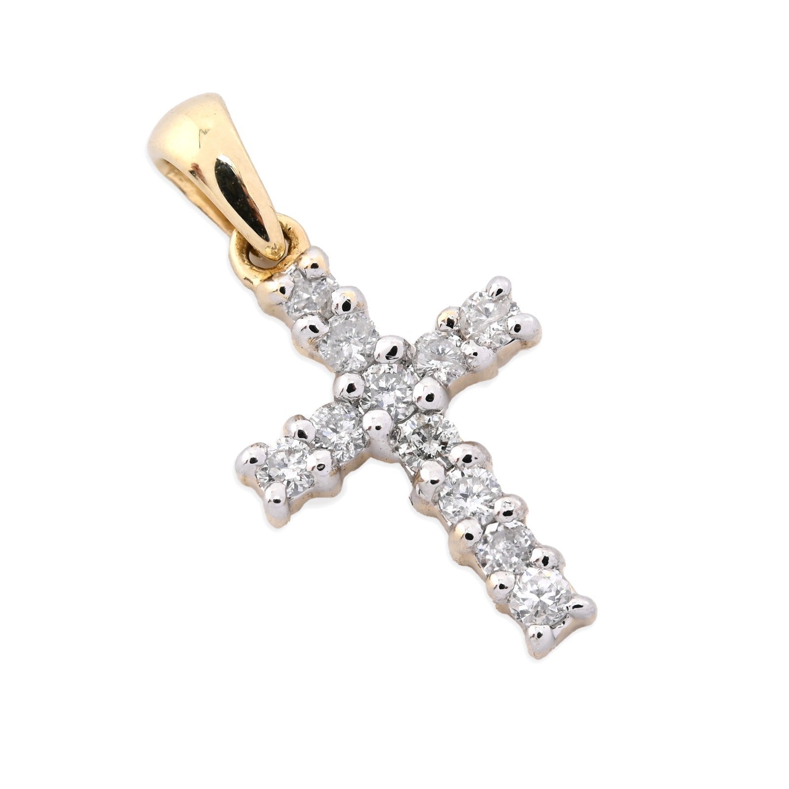 10k Yellow Gold 0.25CTW Natural Diamond Cross Charm 0.9g Pendant with Box Chain - Elite Jewelers - Charms & Pendants