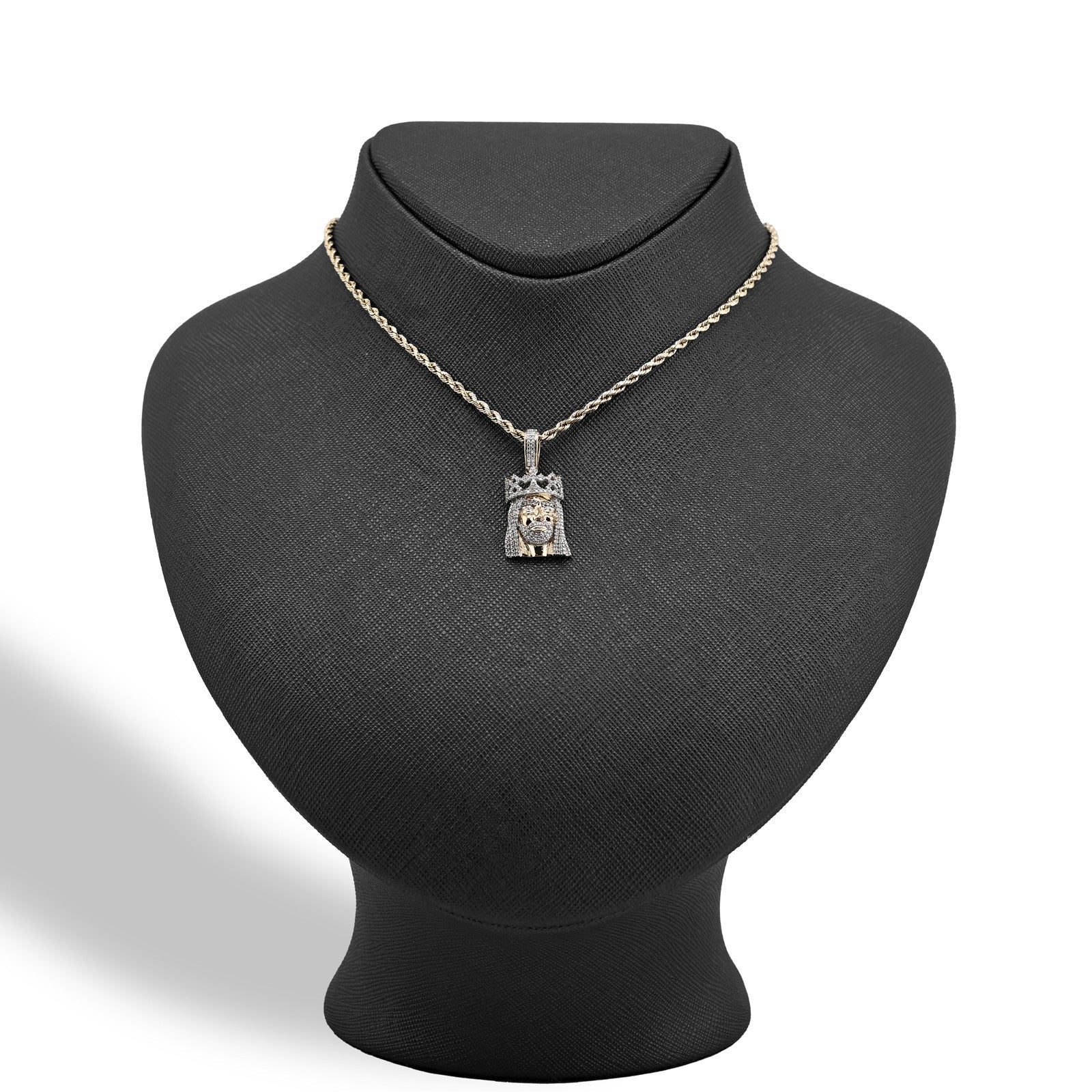 10k Yellow Gold 0.2CTW Natural Diamond 3D Crown Mini Jesus Head Pendant 3g Charm - Elite Jewelers - Charms & Pendants