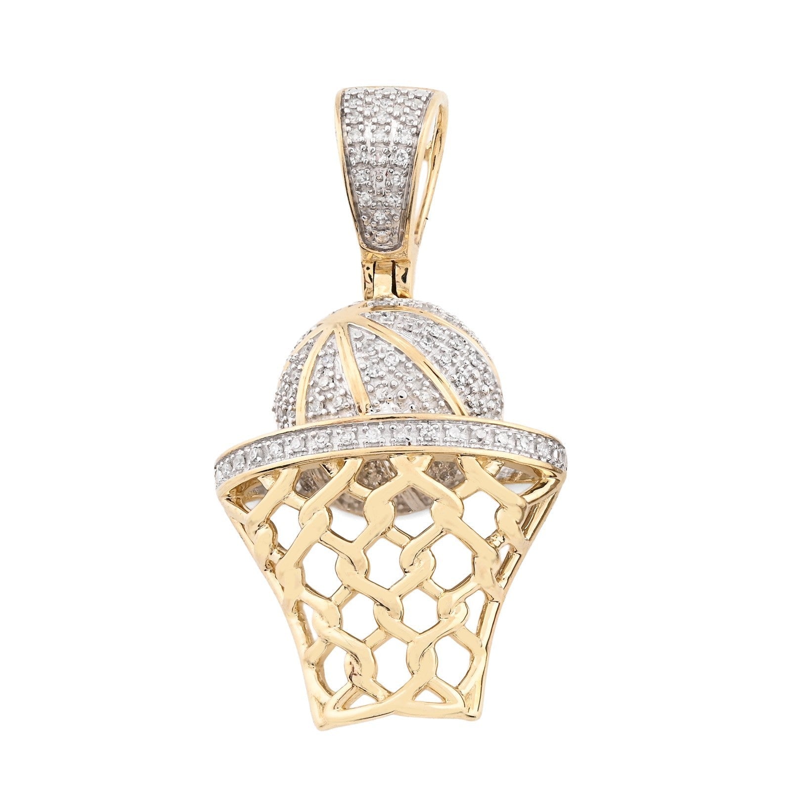 10k Yellow Gold 0.2CTW Natural Diamond ICED BasketBall Hoop Pendant 4.5g Charm - Elite Jewelers - Charms & Pendants