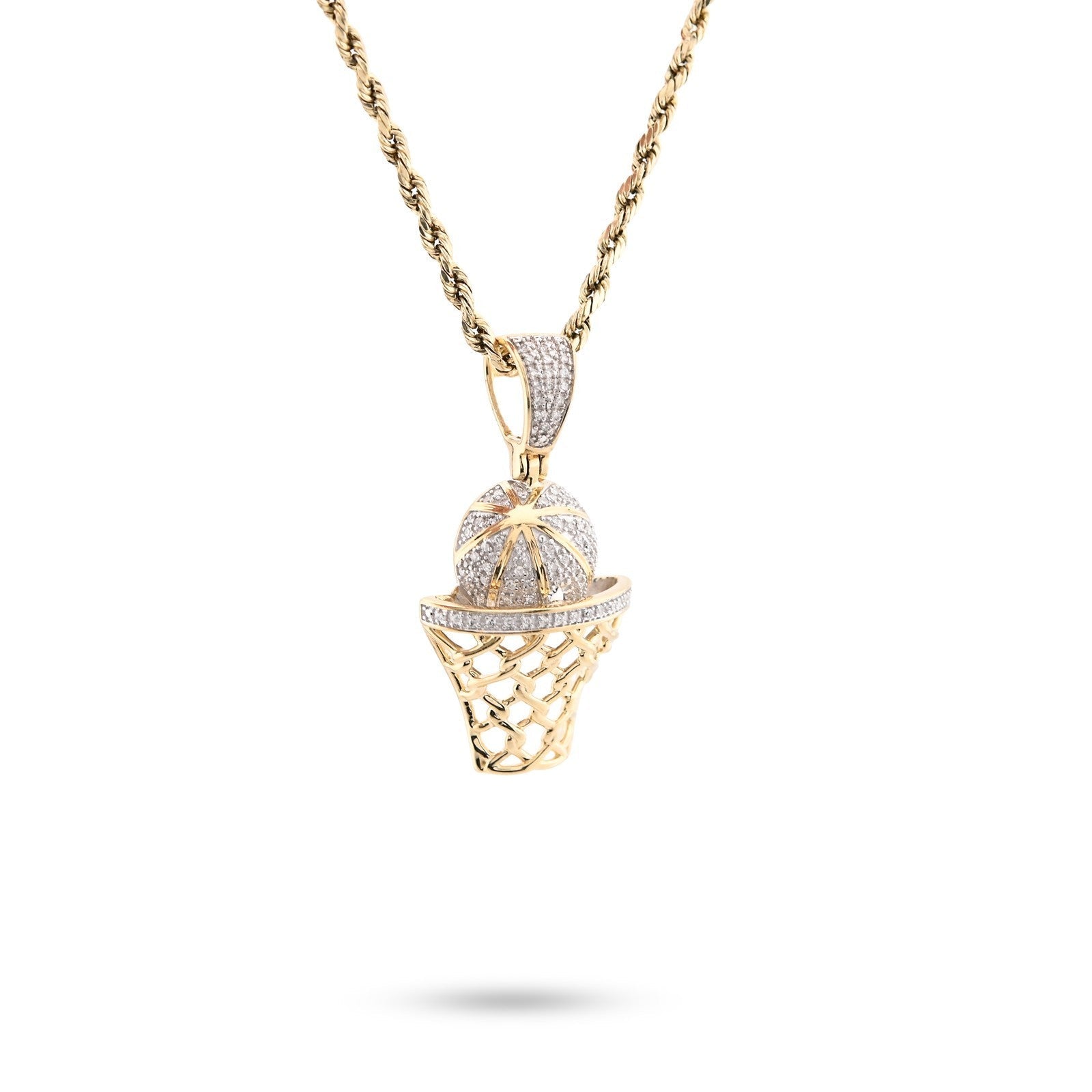 10k Yellow Gold 0.2CTW Natural Diamond ICED BasketBall Hoop Pendant 4.5g Charm - Elite Jewelers - Charms & Pendants