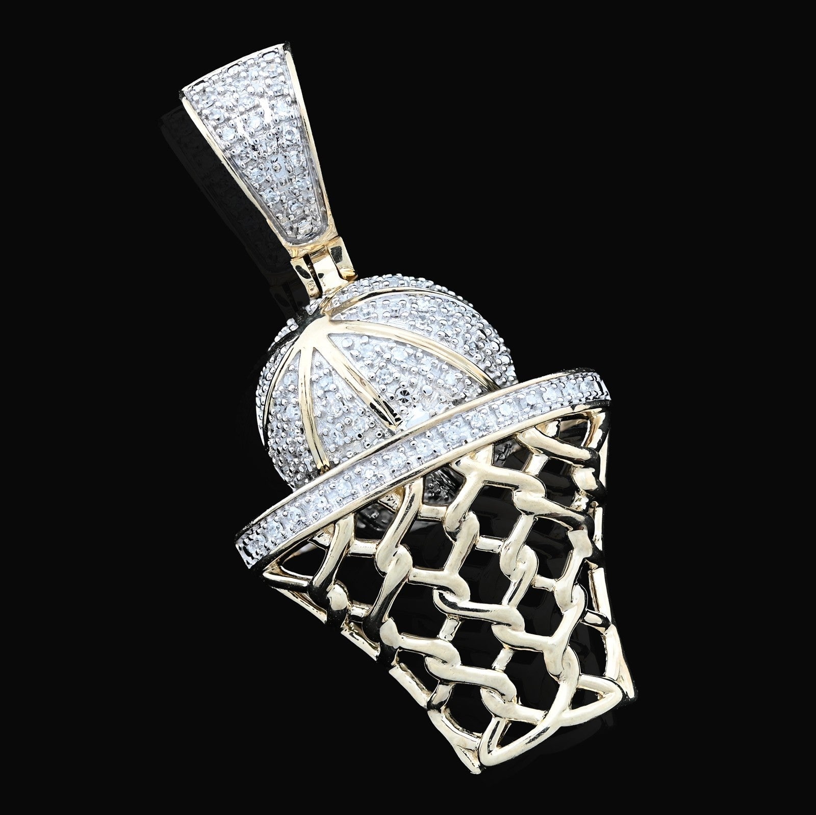 10k Yellow Gold 0.2CTW Natural Diamond ICED BasketBall Hoop Pendant 4.5g Charm - Elite Jewelers - Charms & Pendants