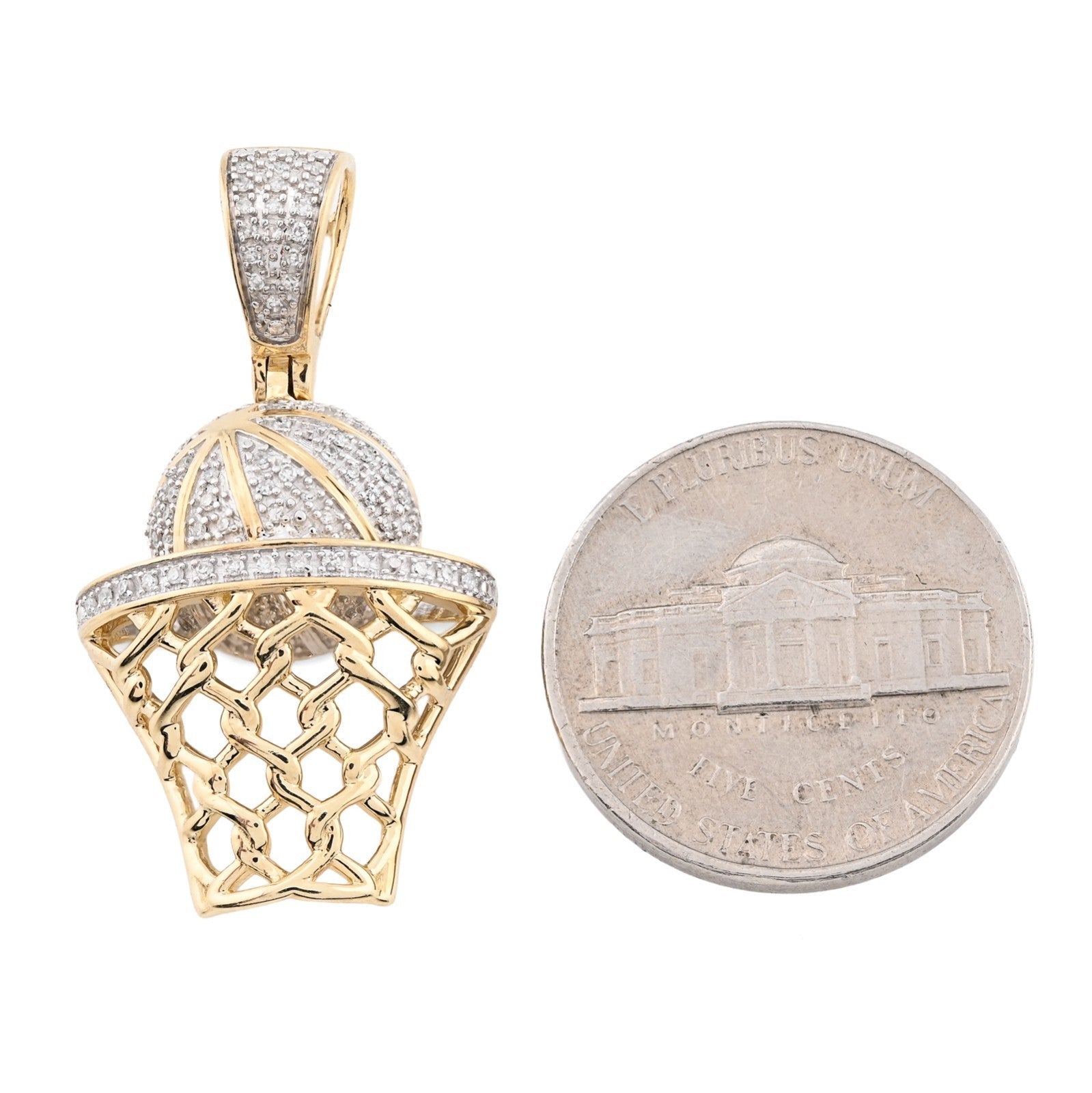 10k Yellow Gold 0.2CTW Natural Diamond ICED BasketBall Hoop Pendant 4.5g Charm - Elite Jewelers - Charms & Pendants