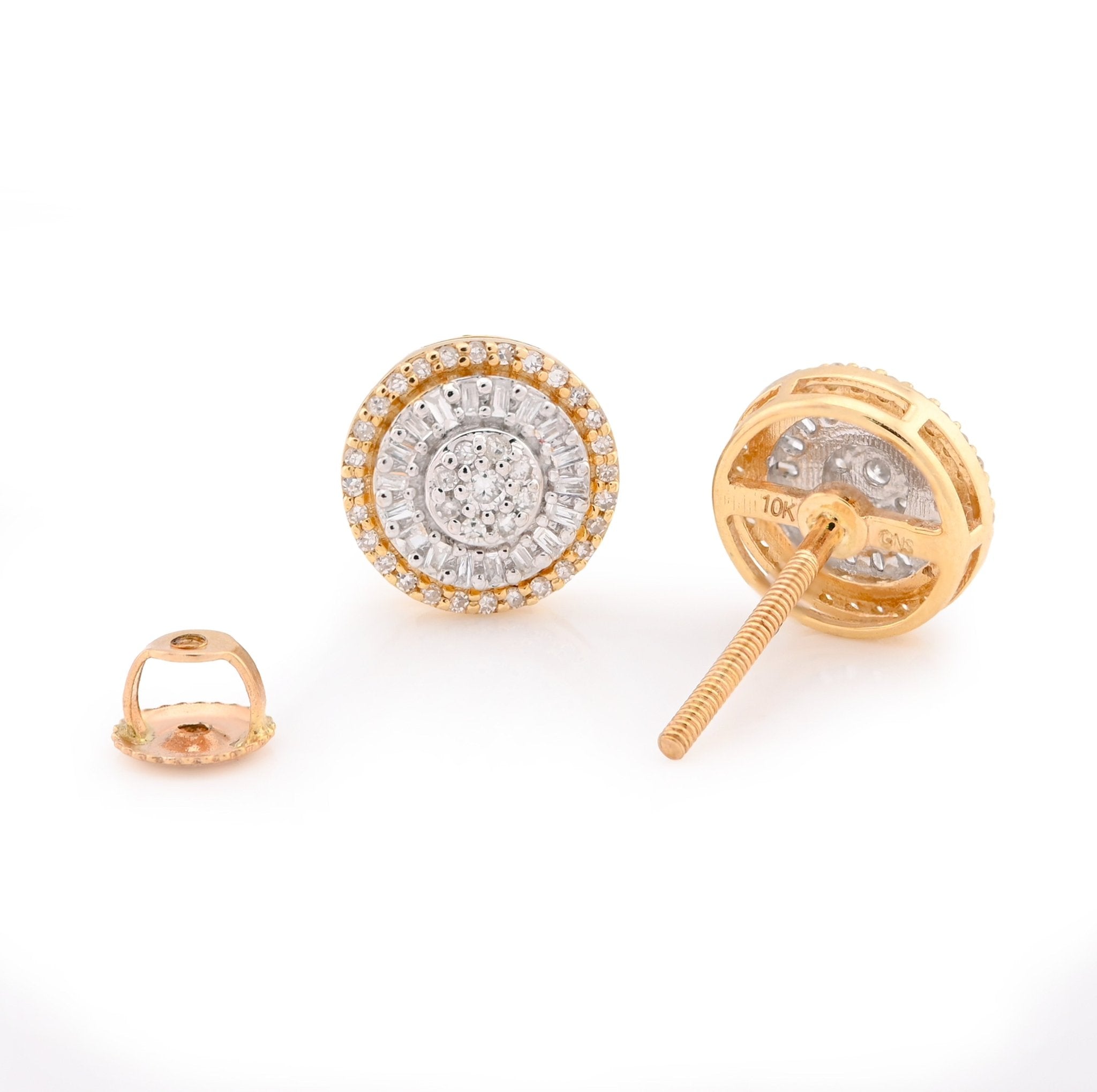 10K Yellow Gold 0.32CT Round/Baguette Natural Diamond Earrings