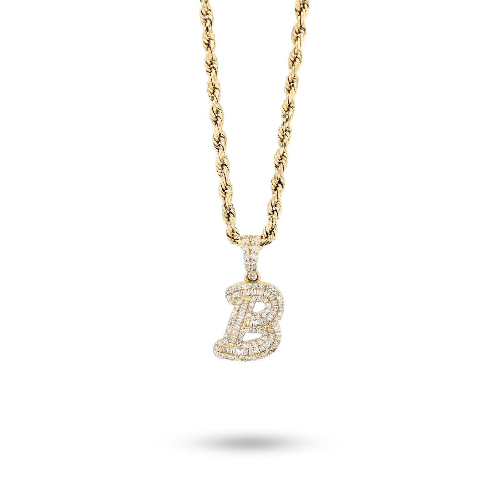 10k Yellow Gold 0.375CTW Natural Round/Baguette Diamond 1.6g Initial "B" Pendant - Elite Jewelers - Charms & Pendants