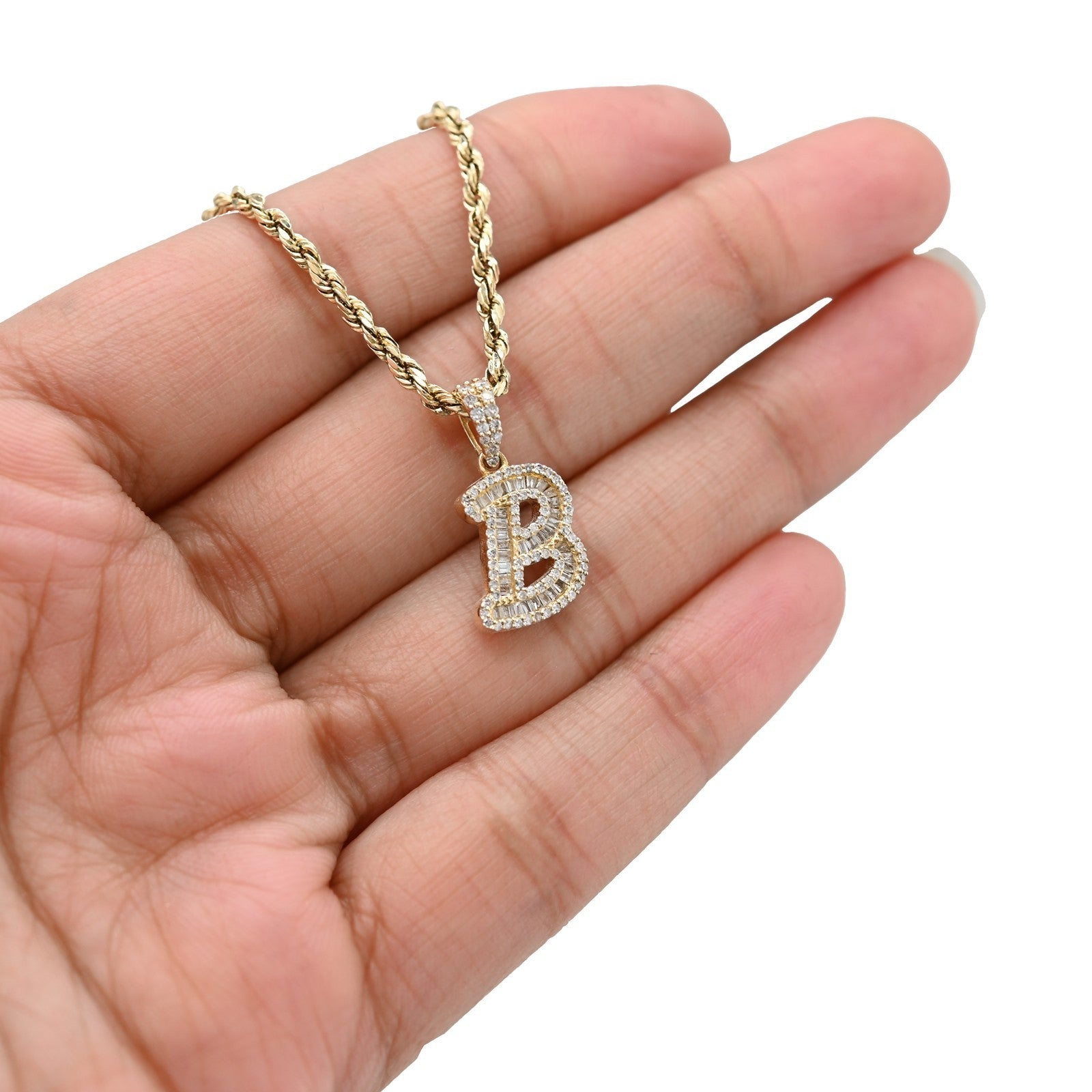 10k Yellow Gold 0.375CTW Natural Round/Baguette Diamond 1.6g Initial "B" Pendant - Elite Jewelers - Charms & Pendants