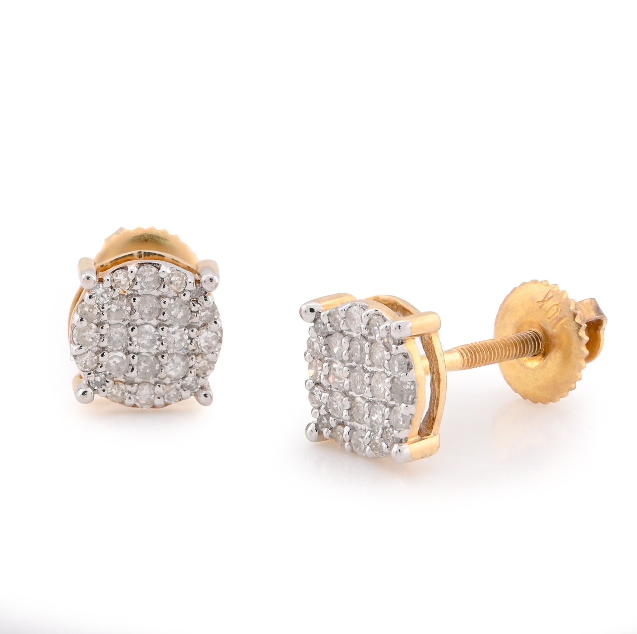 10K Yellow Gold 0.40 CT Natural Diamond Round Flat Studs Men Women Earrings - Elite Jewelers - Earrings