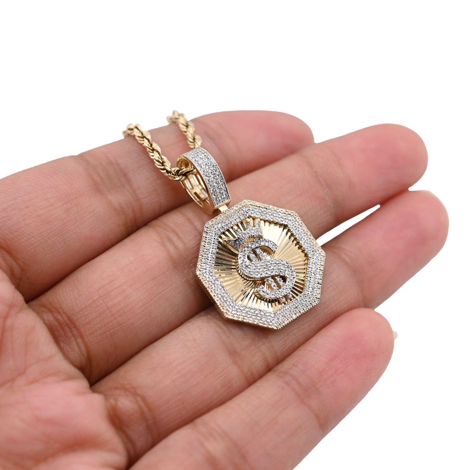 10k Yellow Gold 0.42CTW Natural Diamond $ Dollar Sign Pendant 4.5g Mens Charm - Elite Jewelers - Charms & Pendants