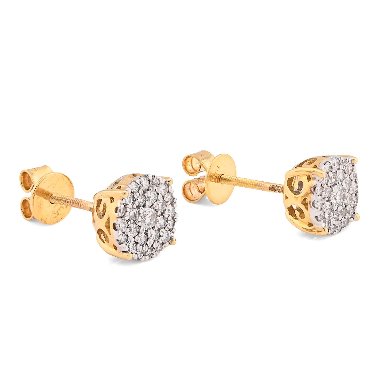 10K Yellow Gold 0.43CT Natural Diamond Round Flower Cluster Earrings Men Women Studs - Elite Jewelers - Earrings