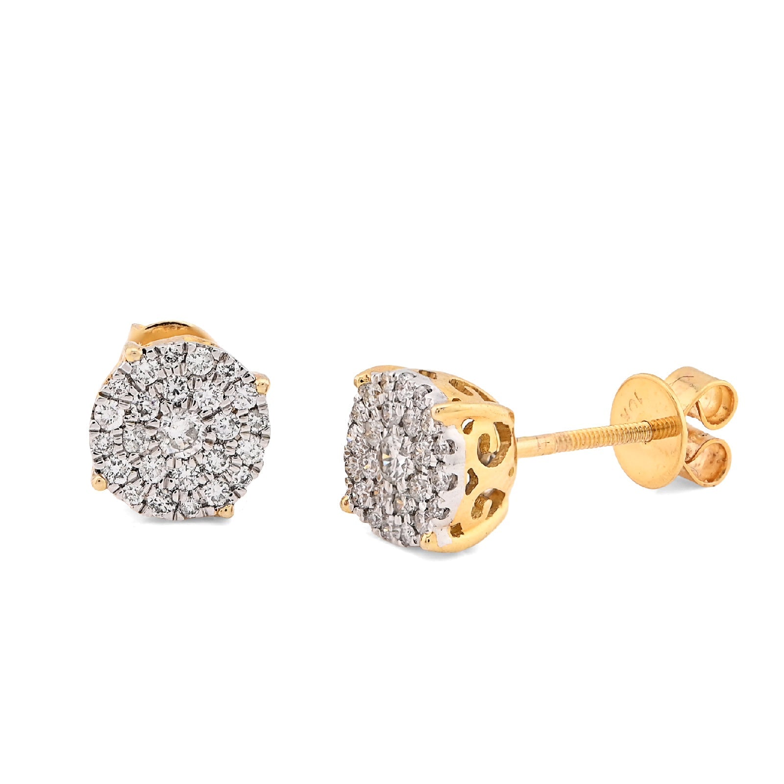 10K Yellow Gold 0.43CT Natural Diamond Round Flower Cluster Earrings Men Women Studs - Elite Jewelers - Earrings