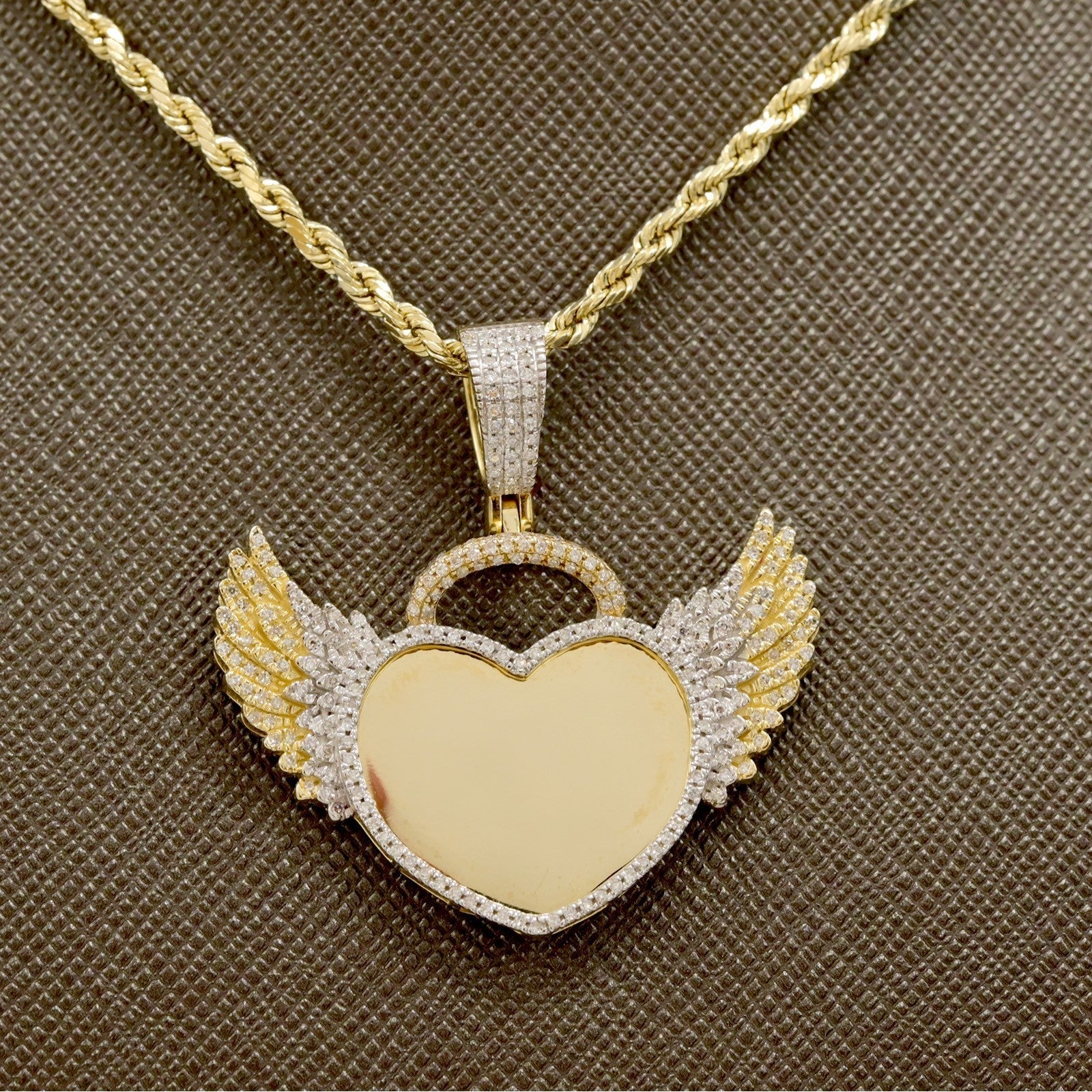 10k Yellow Gold 0.46CTW Natural Round Diamond Heart w/ Wings Pendant 5.9g Charm - Elite Jewelers - Charms & Pendants