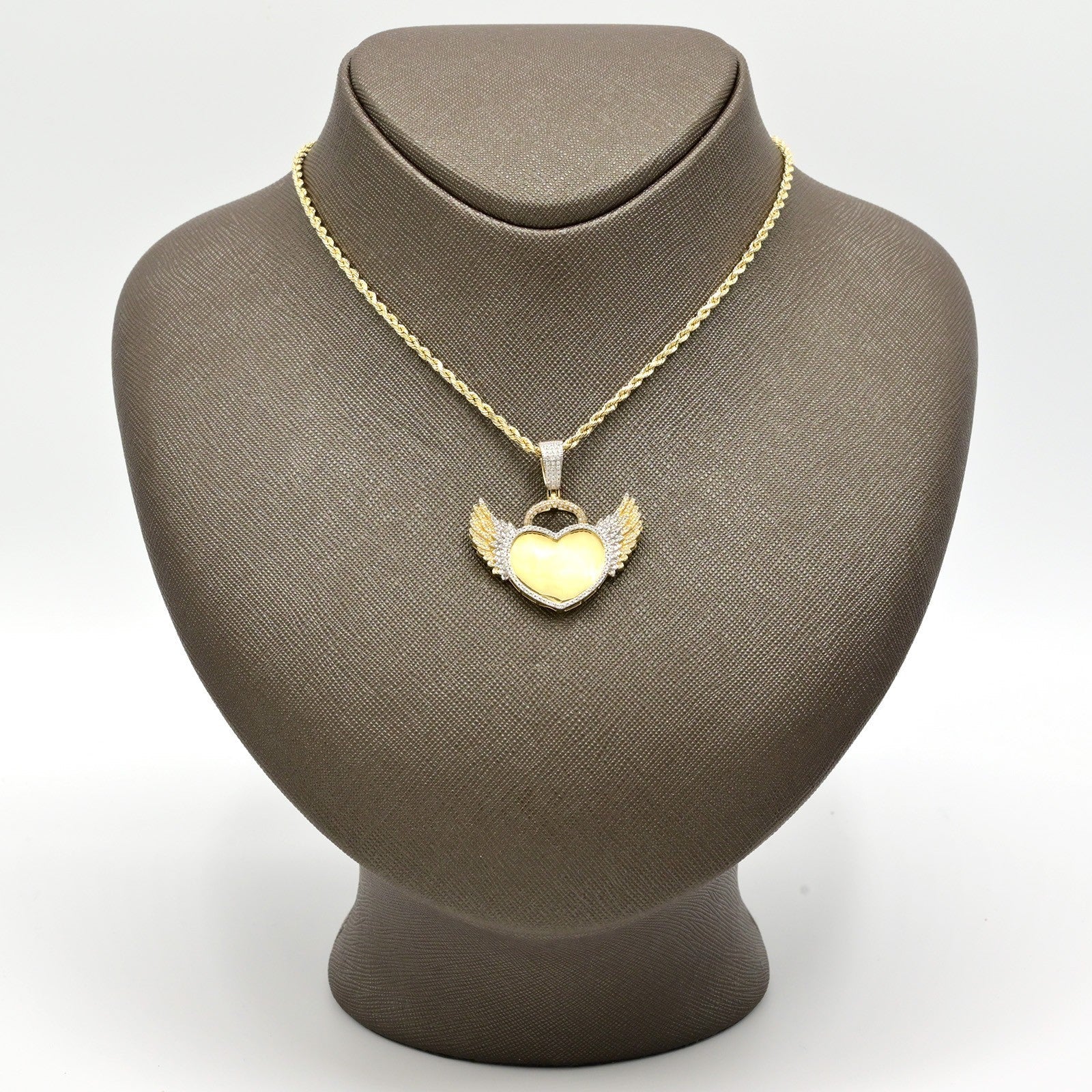 10k Yellow Gold 0.46CTW Natural Round Diamond Heart w/ Wings Pendant 5.9g Charm - Elite Jewelers - Charms & Pendants