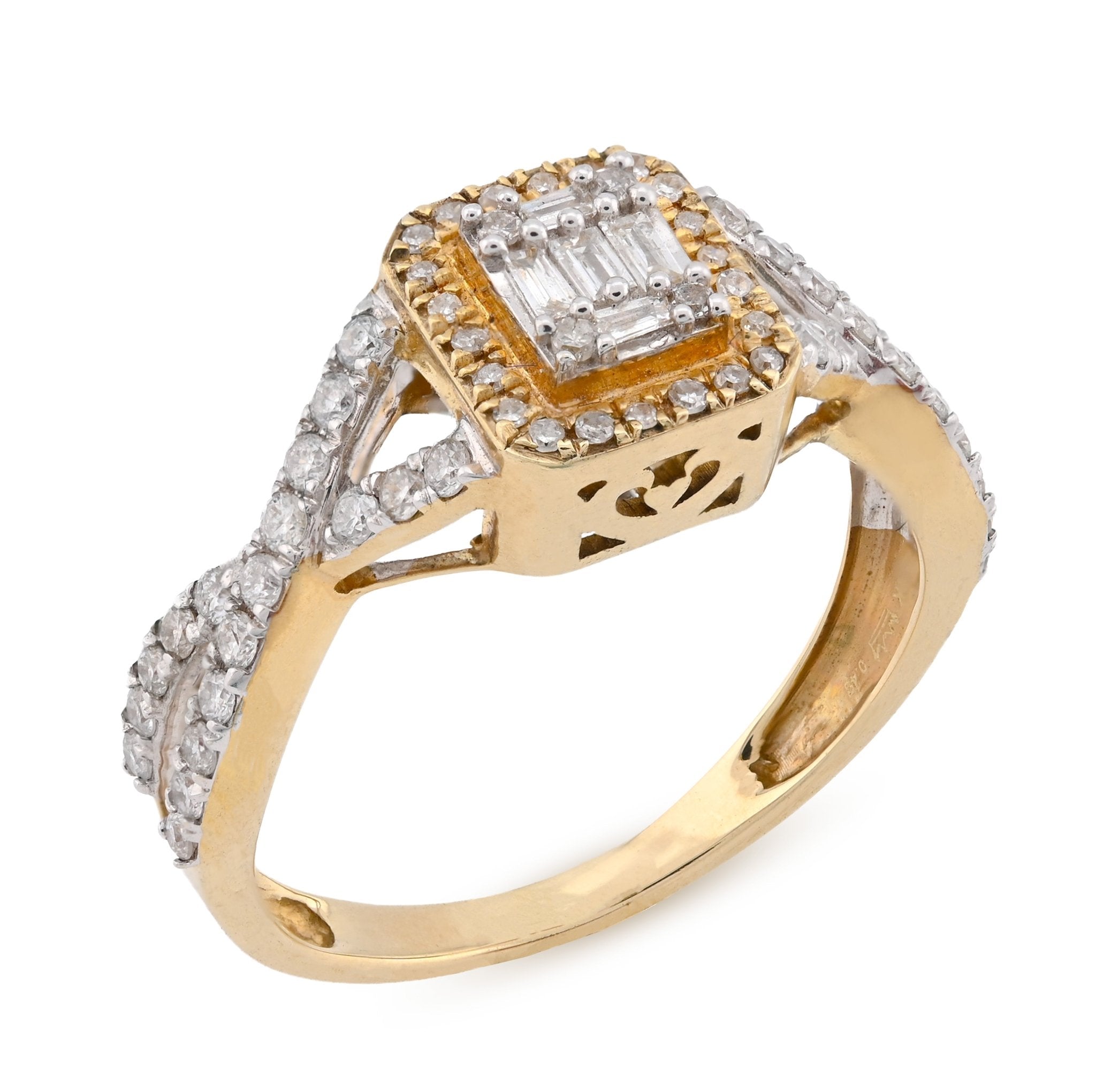 10K Yellow Gold 0.49CT Square Shape Round/Baguette Natural Diamond Women Ring - Elite Jewelers - Rings