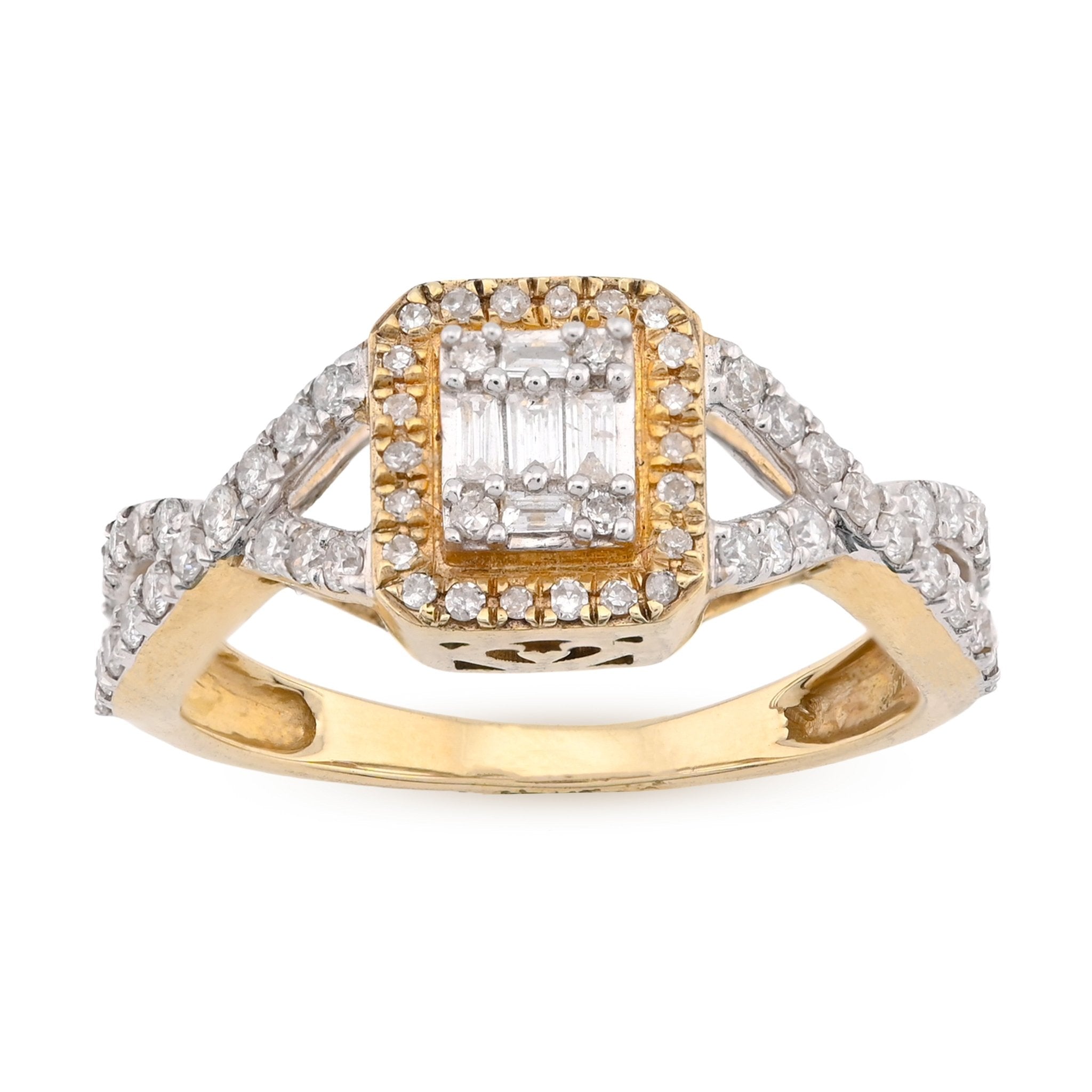 10K Yellow Gold 0.49CT Square Shape Round/Baguette Natural Diamond Women Ring - Elite Jewelers - Rings