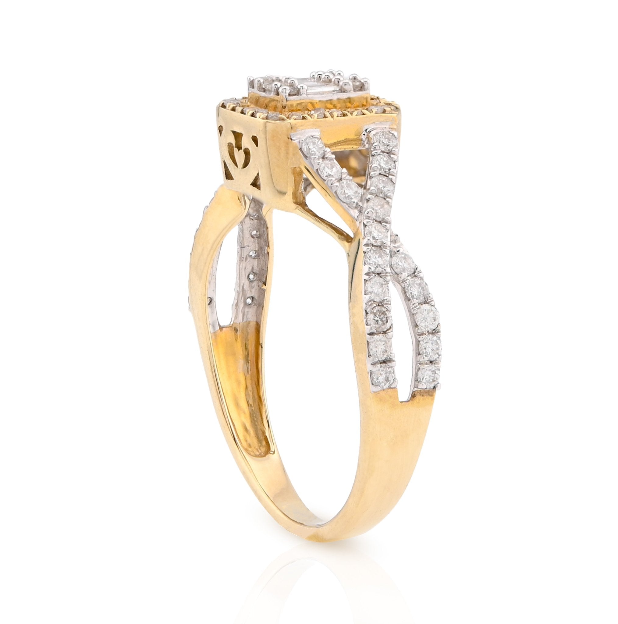 10K Yellow Gold 0.49CT Square Shape Round/Baguette Natural Diamond Women Ring - Elite Jewelers - Rings