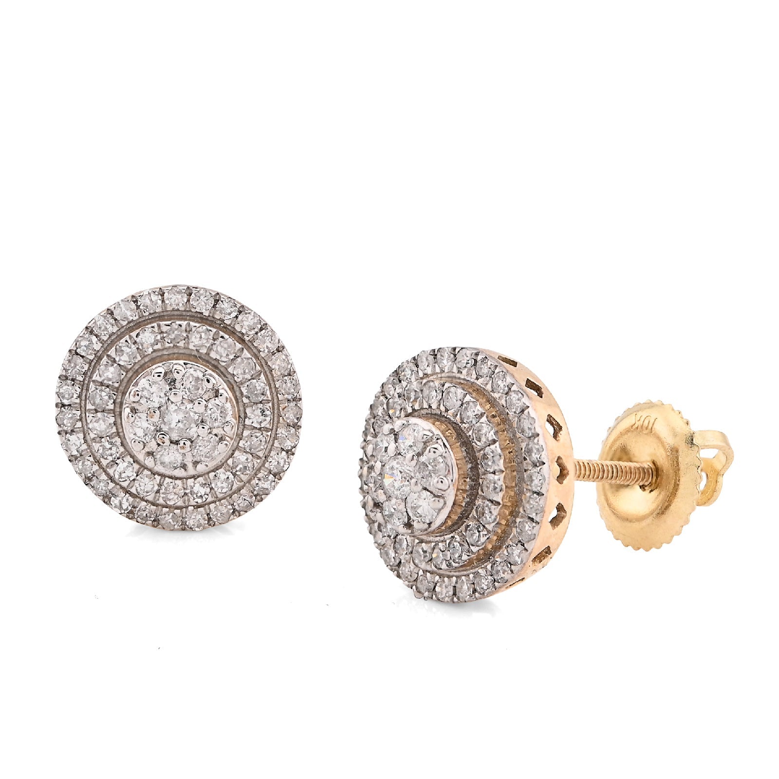 10K Yellow Gold 0.50CT Natural Diamond Circular Halo Cluster Studs Women Men Earrings - Elite Jewelers - Earrings