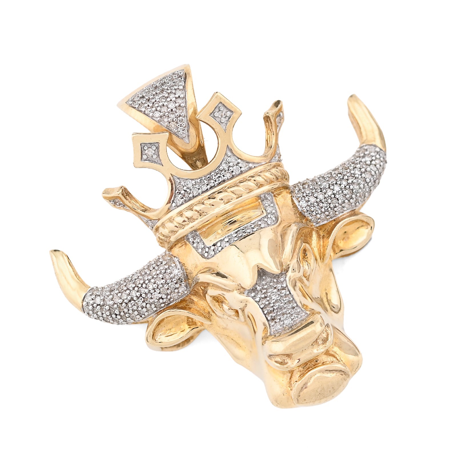 10K Yellow Gold 0.50CT Natural Diamond Crown Bull Custom Men Charm 13.4g Pendant - Elite Jewelers - Charms & Pendants