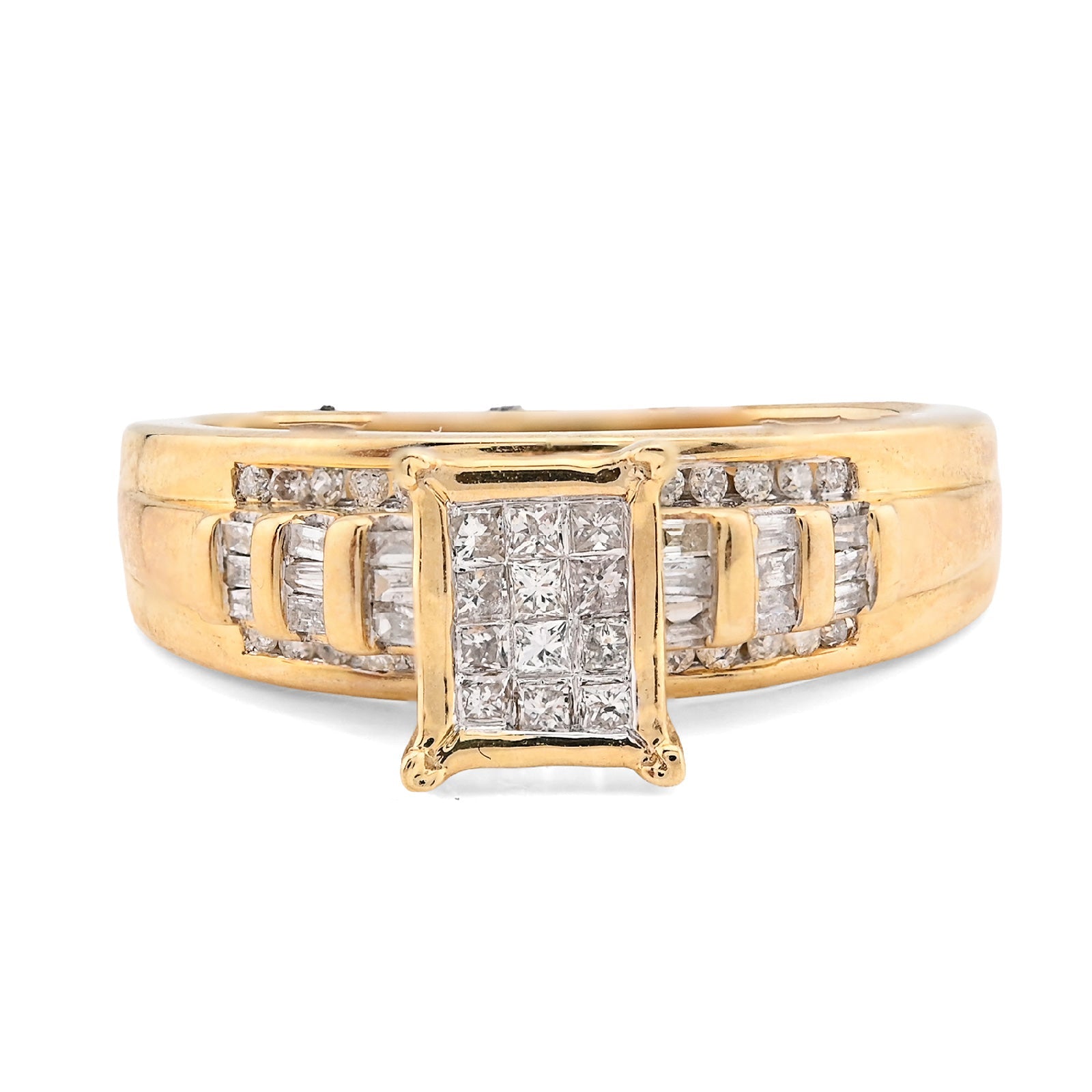 10K Yellow Gold 0.50CT Natural Diamond Rectangular Centre Baguette Women Wedding Ring - Elite Jewelers - Rings