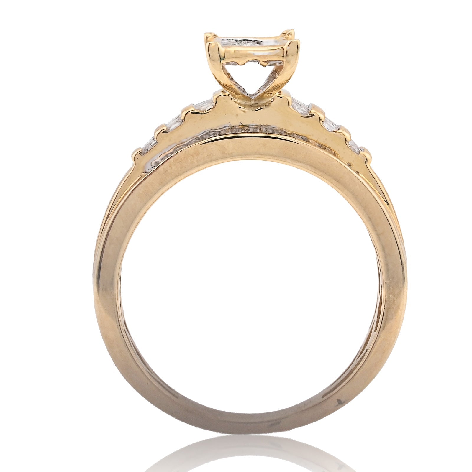 10K Yellow Gold 0.50CT Natural Diamond Rectangular Centre Baguette Women Wedding Ring - Elite Jewelers - Rings
