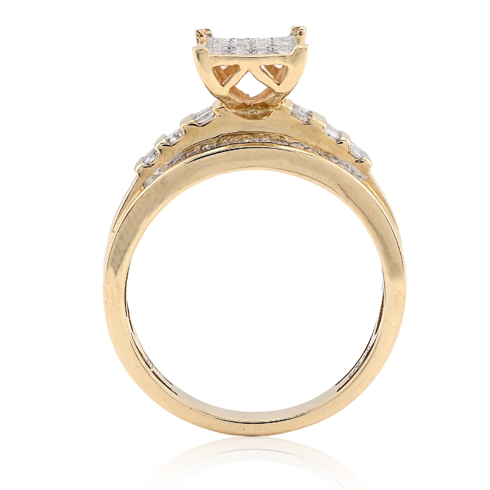 10K Yellow Gold 0.50CT Round/Baguette Natural Diamond Rectangular Women Band Ring - Elite Jewelers - Rings
