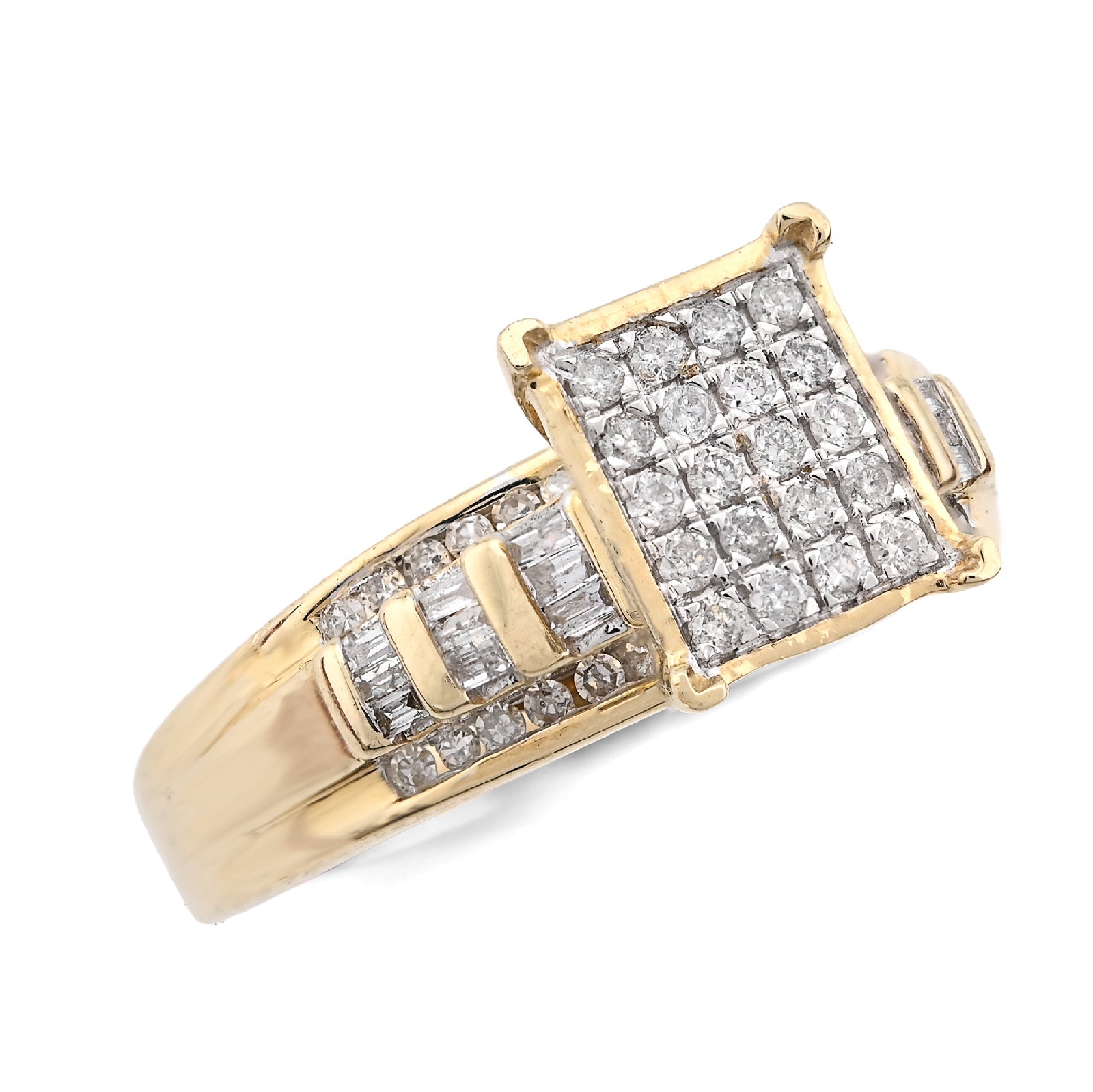 10K Yellow Gold 0.50CT Round/Baguette Natural Diamond Rectangular Women Band Ring - Elite Jewelers - Rings