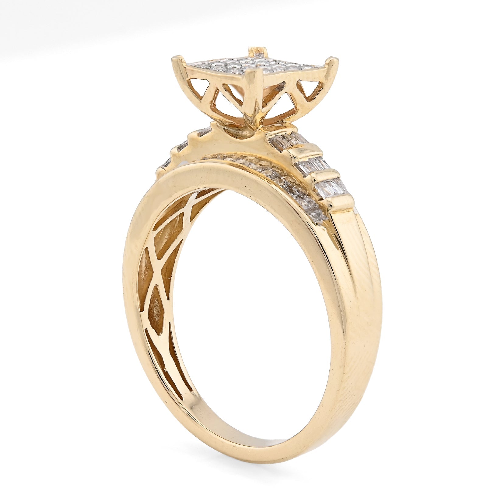 10K Yellow Gold 0.50CT Round/Baguette Natural Diamond Rectangular Women Band Ring - Elite Jewelers - Rings