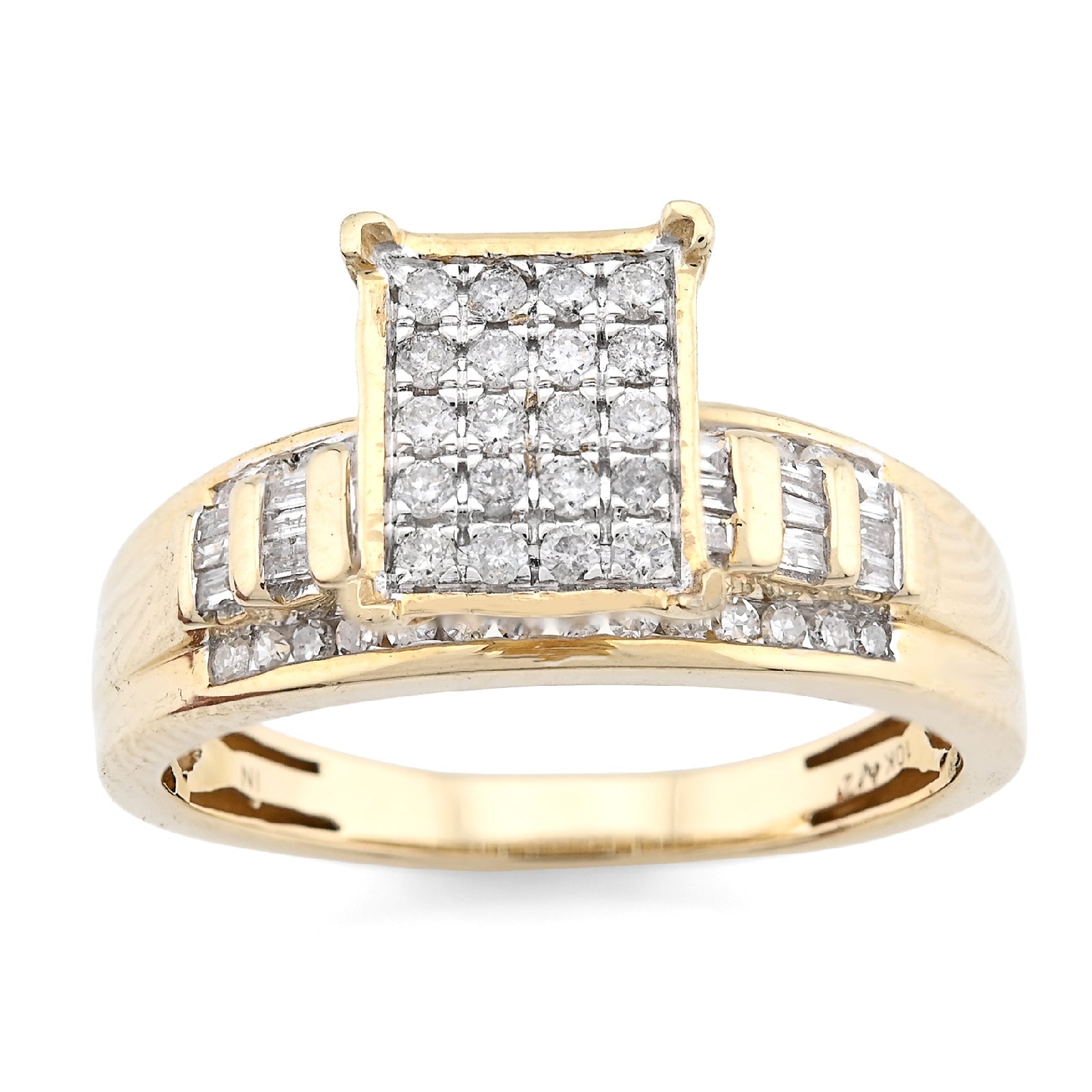 10K Yellow Gold 0.50CT Round/Baguette Natural Diamond Rectangular Women Band Ring - Elite Jewelers - Rings