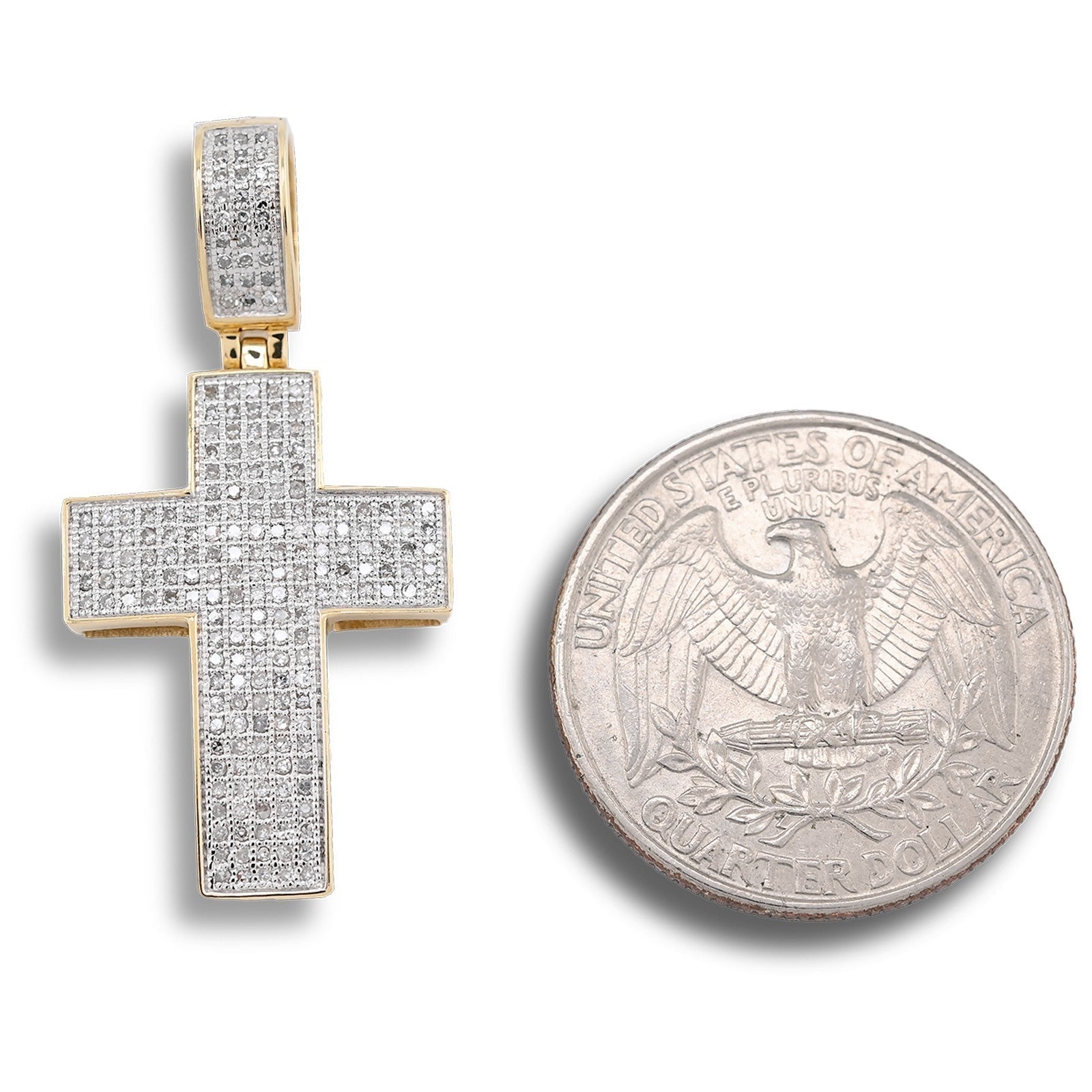 10k Yellow Gold 0.53 CTW Natural Diamond Religious Cross Pendant 3.7g Charm - Elite Jewelers - Charms & Pendants