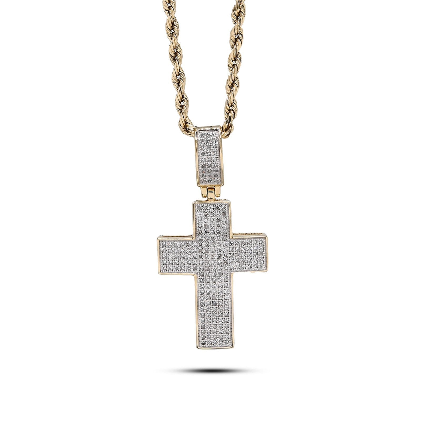 10k Yellow Gold 0.53 CTW Natural Diamond Religious Cross Pendant 3.7g Charm - Elite Jewelers - Charms & Pendants