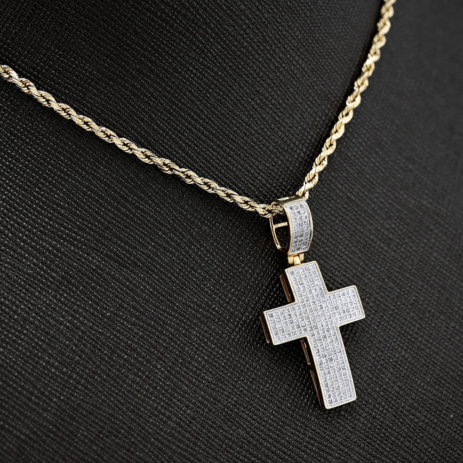 10k Yellow Gold 0.53 CTW Natural Diamond Religious Cross Pendant 3.7g Charm - Elite Jewelers - Charms & Pendants