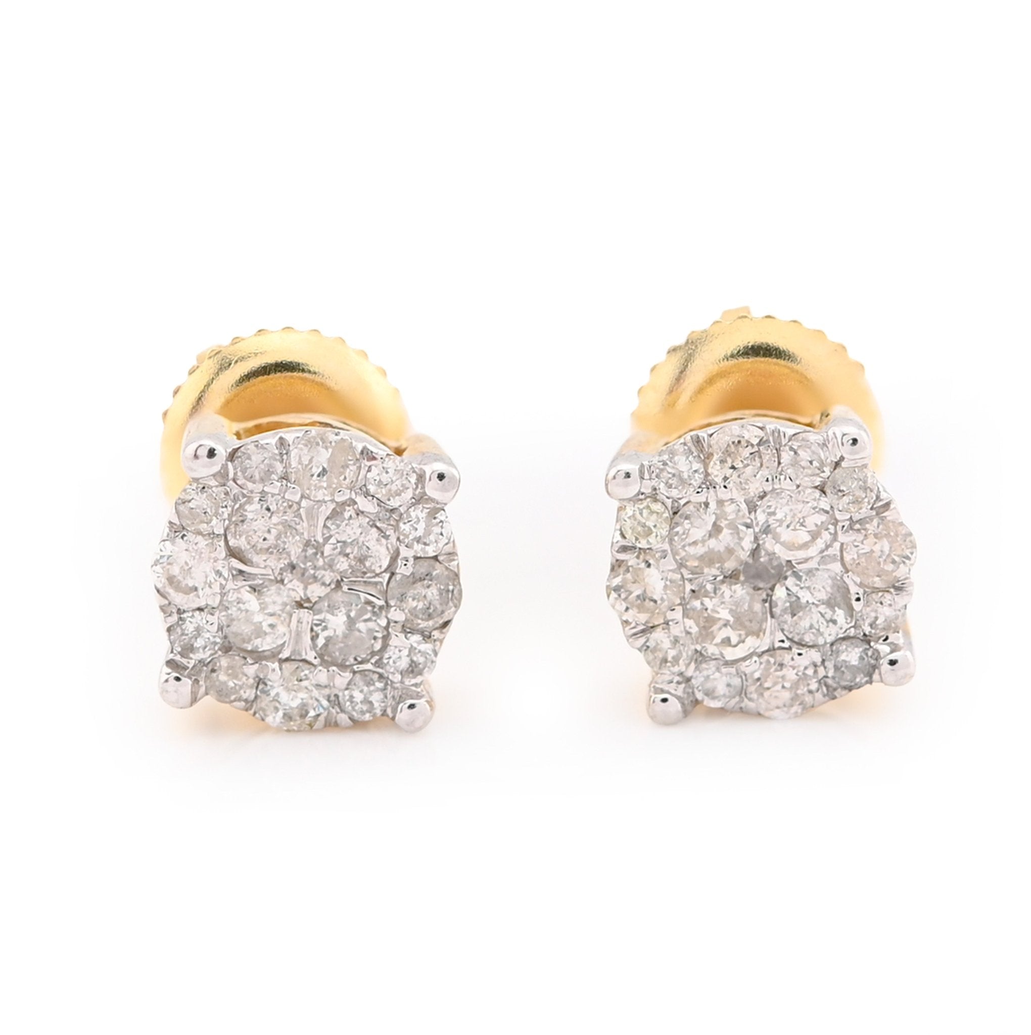 10K Yellow Gold 0.53CT Natural Diamond Flower Cluster Men Earrings Women Studs - Elite Jewelers - Earrings