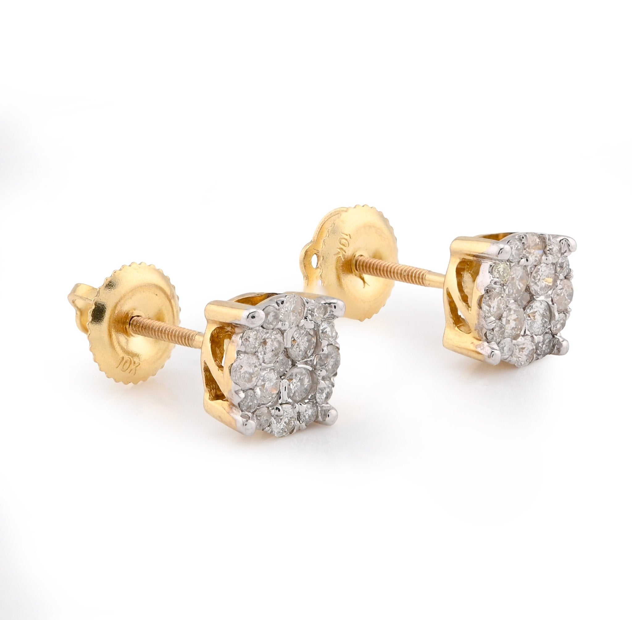10K Yellow Gold 0.53CT Natural Diamond Flower Cluster Men Earrings Women Studs - Elite Jewelers - Earrings