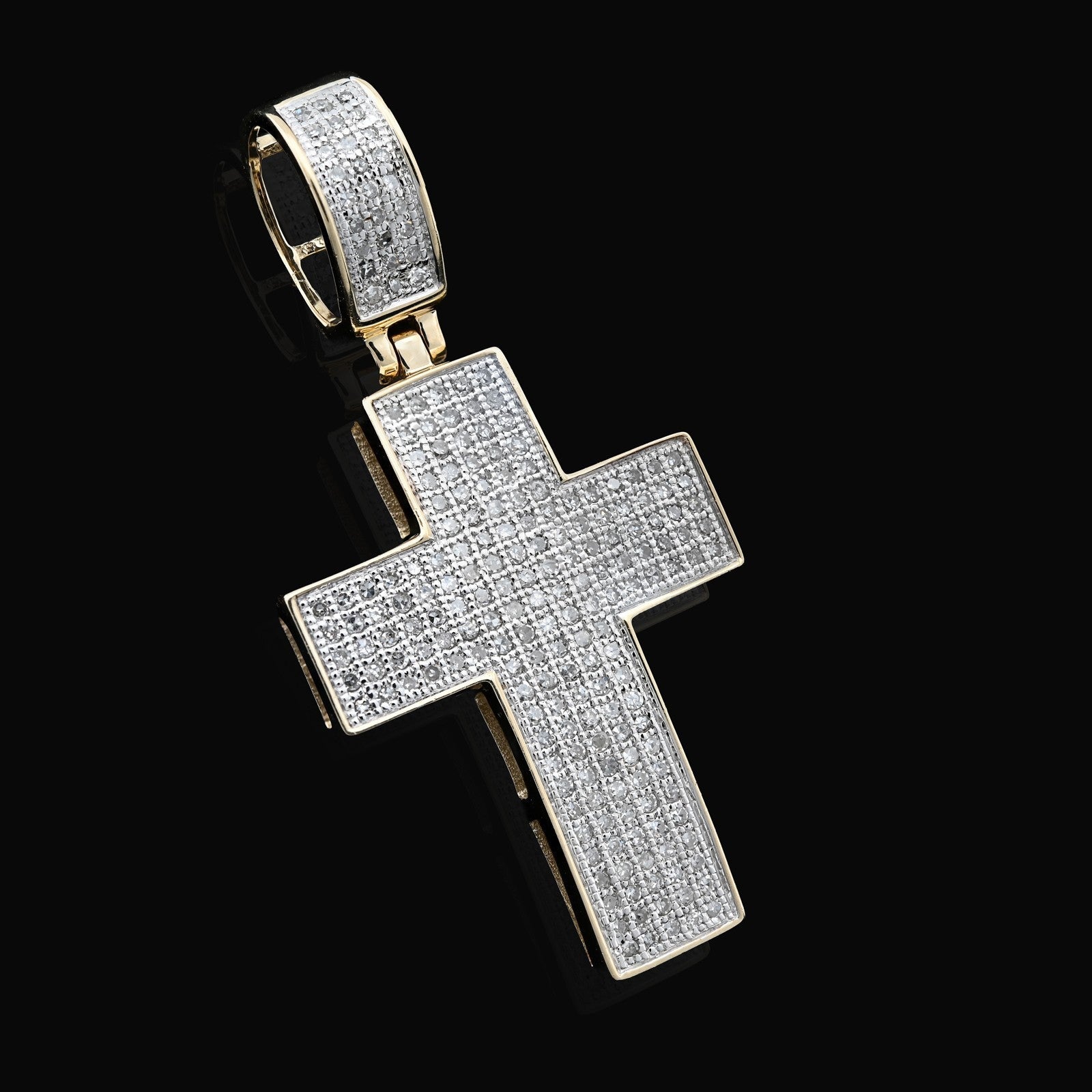 10k Yellow Gold 0.53CTW Natural Diamond ICED OUT Cross Pendant 3.7gms Mens Charm - Elite Jewelers - Charms & Pendants