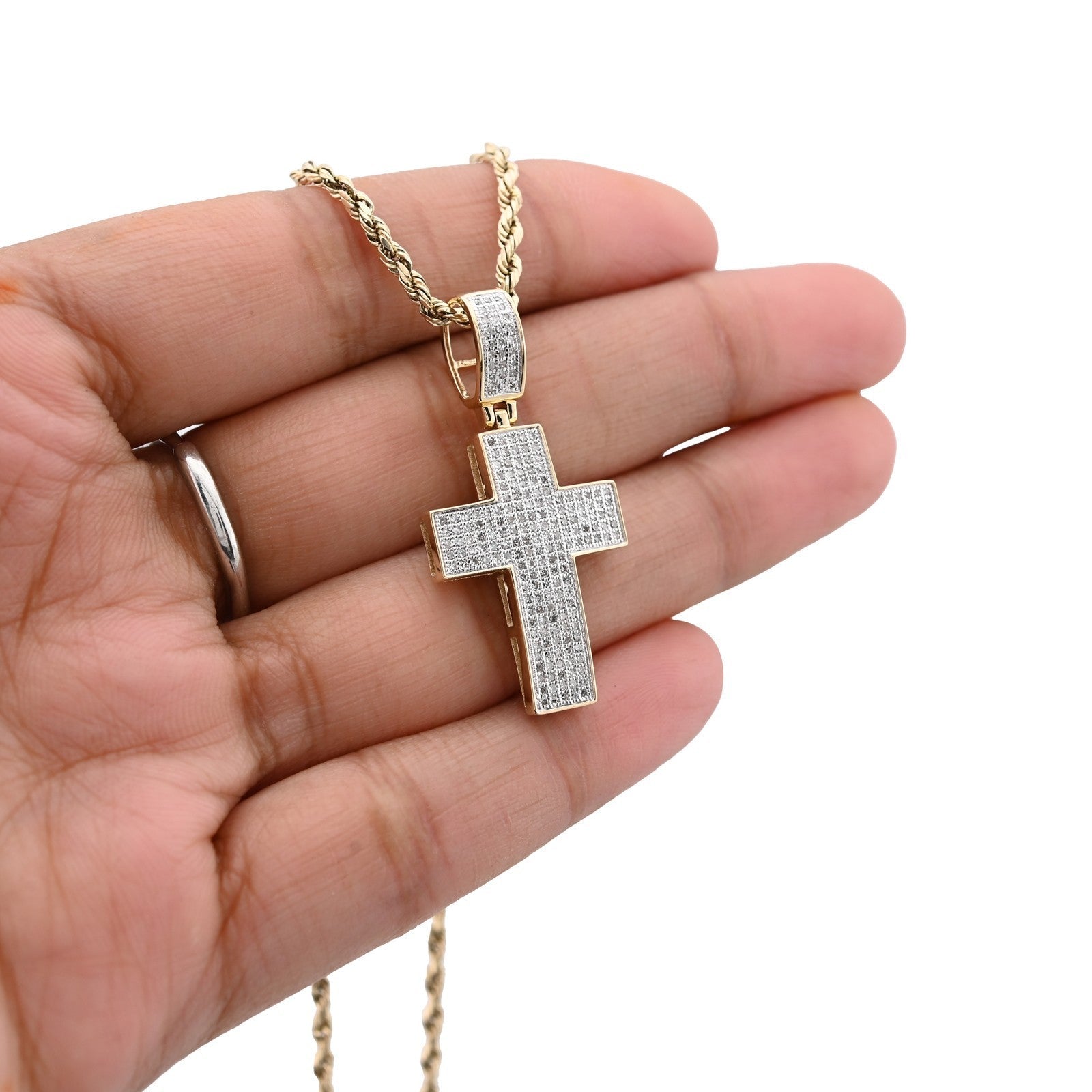 10k Yellow Gold 0.53CTW Natural Diamond ICED OUT Cross Pendant 3.7gms Mens Charm - Elite Jewelers - Charms & Pendants