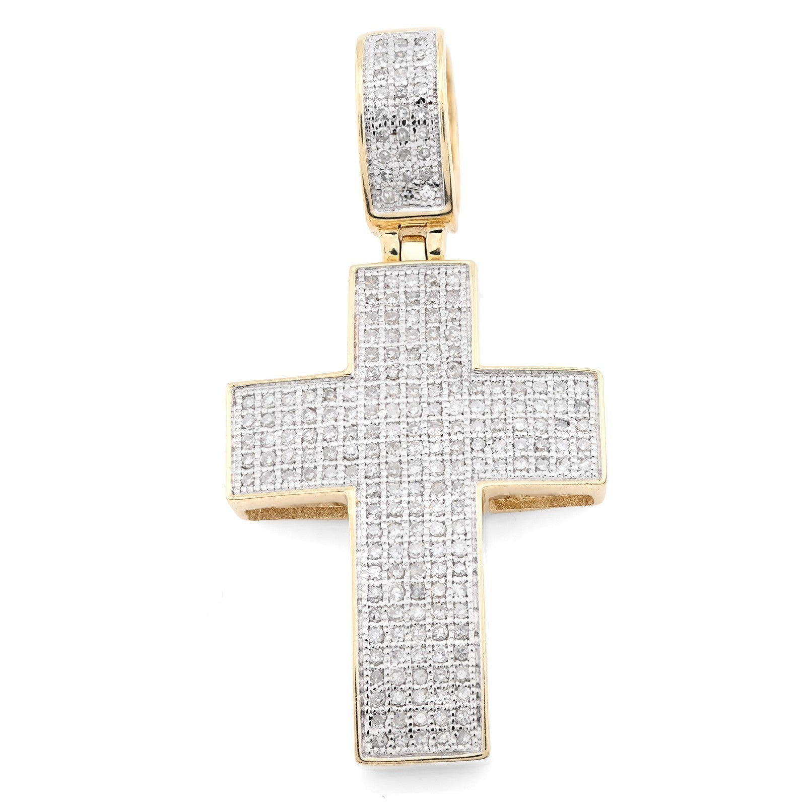 10k Yellow Gold 0.53CTW Natural Diamond ICED OUT Cross Pendant 3.7gms Mens Charm - Elite Jewelers - Charms & Pendants