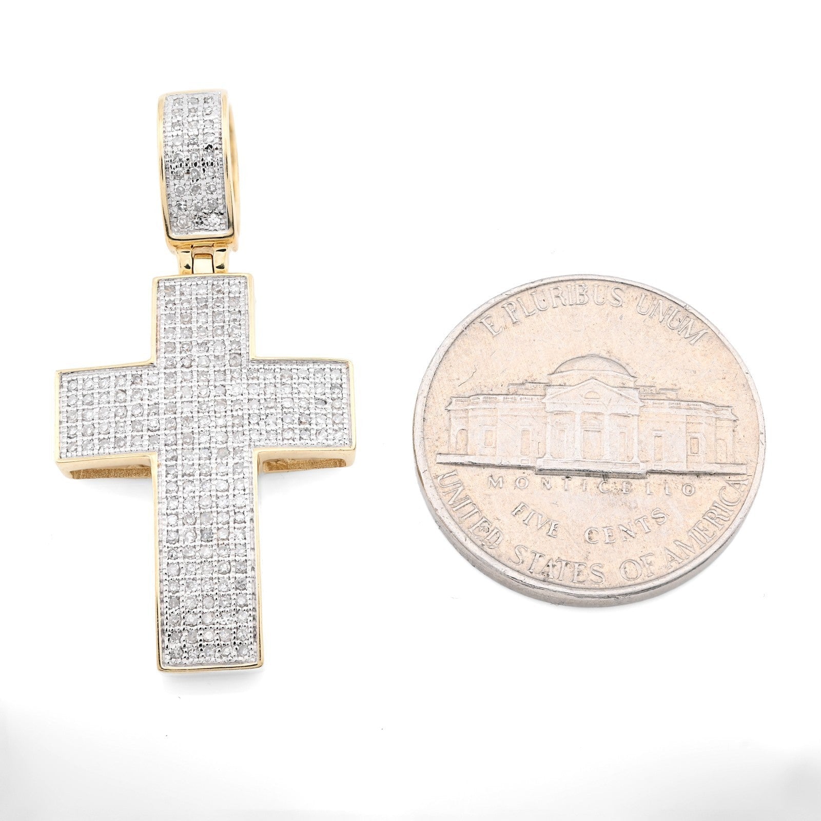 10k Yellow Gold 0.53CTW Natural Diamond ICED OUT Cross Pendant 3.7gms Mens Charm - Elite Jewelers - Charms & Pendants