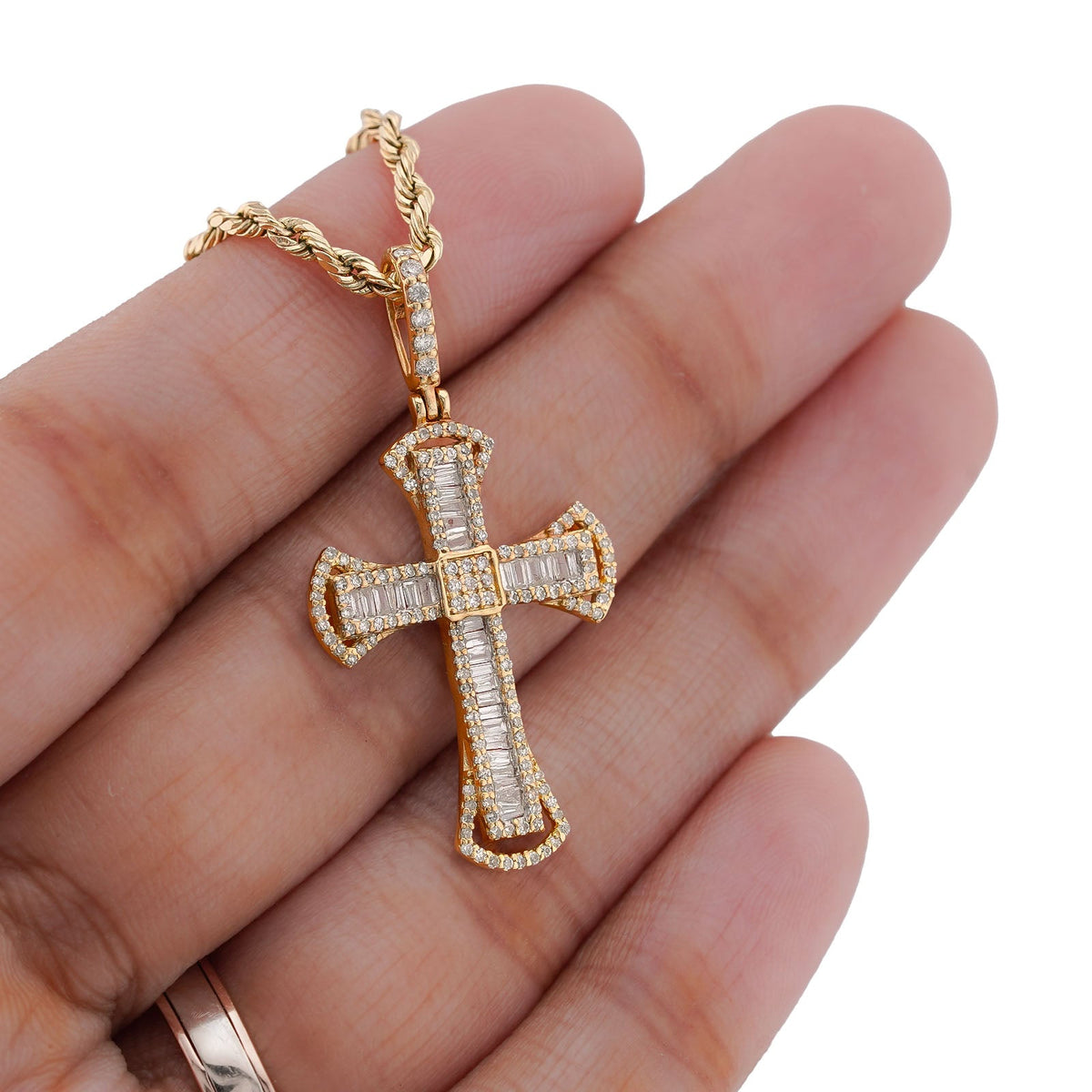 10K Yellow Gold 0.55CT Natural Diamond Small Cross Pendant Men Women Charm - Elite Jewelers-Charms & Pendants