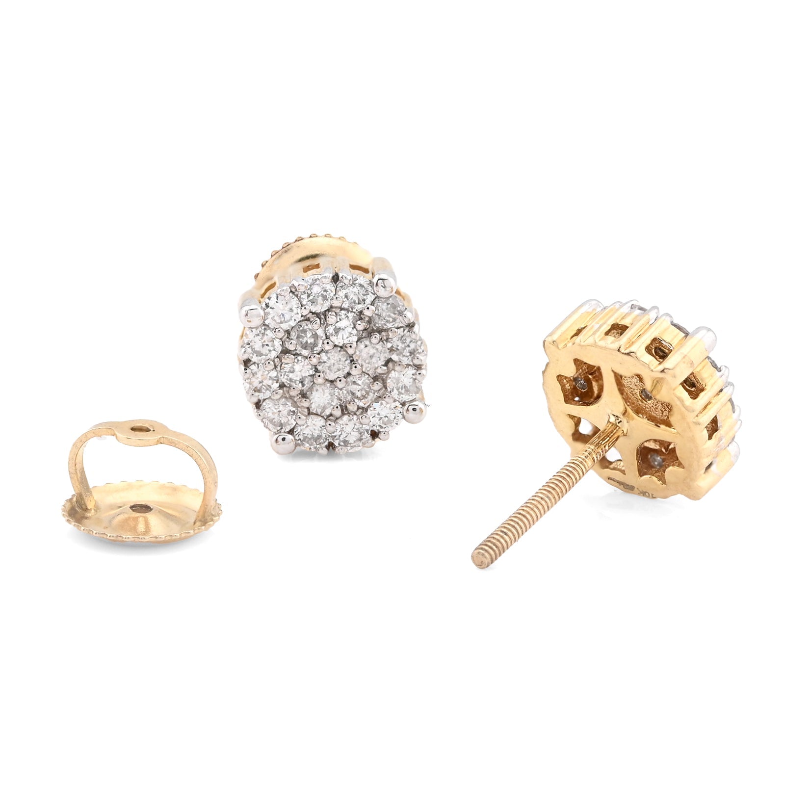 10K Yellow Gold 0.55CT Round Natural Diamond Cluster Diamond Earrings Men Women Studs - Elite Jewelers - Earrings