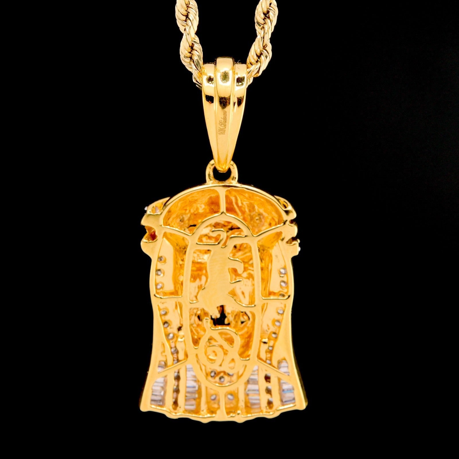 10k Yellow Gold 0.55CTW Round & Baguette Diamond Jesus Head Pendant 6.1g Charm - Elite Jewelers - Charms & Pendants