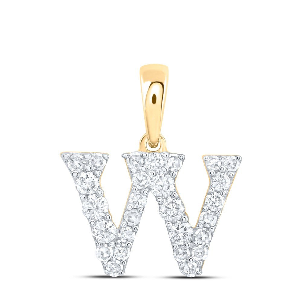 10k Yellow Gold 0.55gms 0.23CTW Natural Diamond Initial "W" Letter Pendant Charm - Elite Jewelers - Charms & Pendants