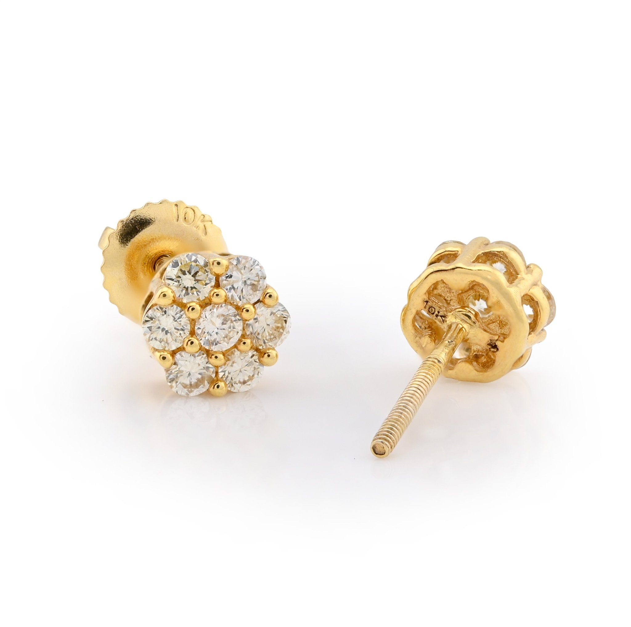 10K Yellow Gold 0.5CT Natural Diamond Flower Stud Men Women Earrings Studs 1.3g - Elite Jewelers - Earrings