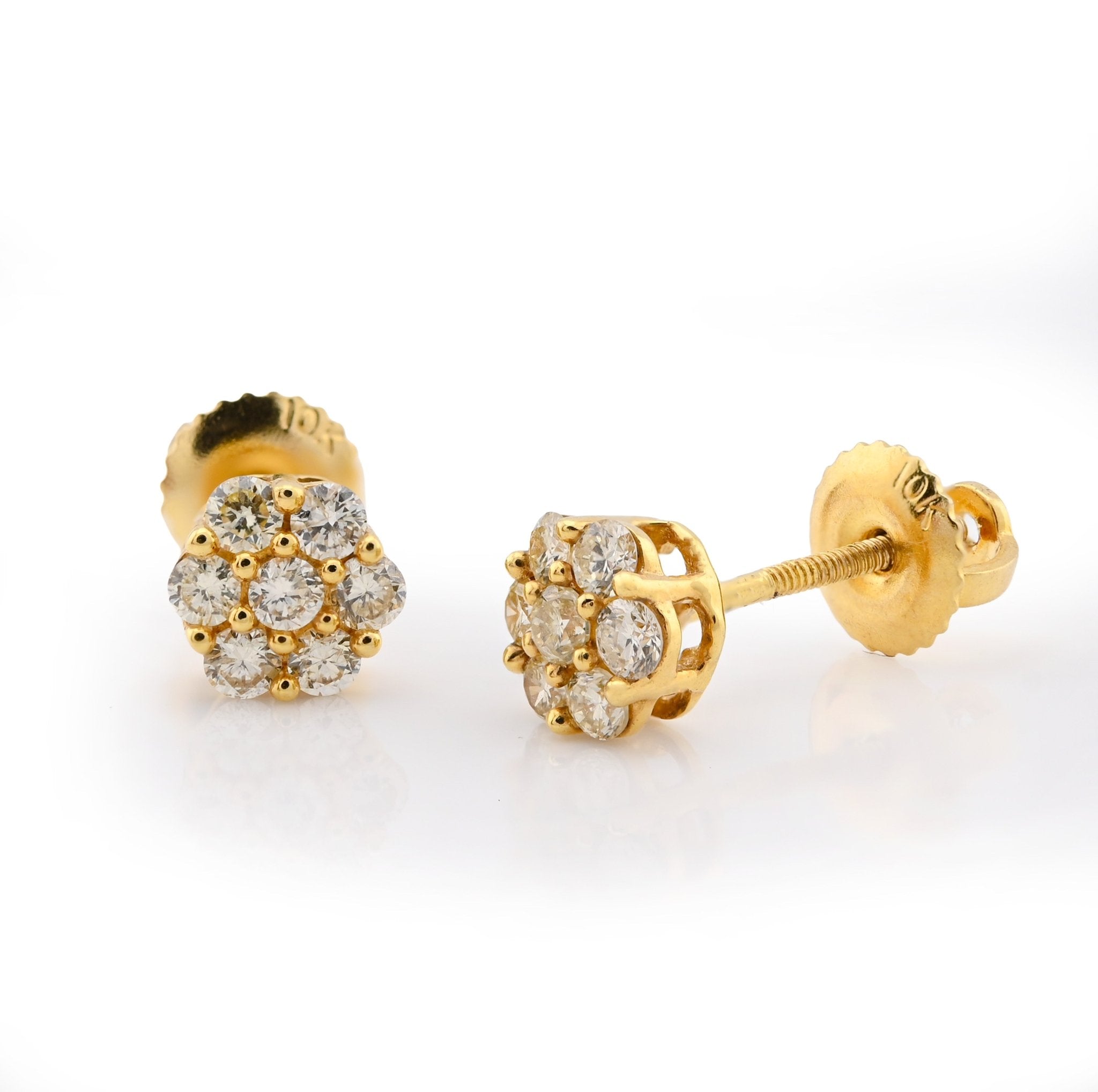 10K Yellow Gold 0.5CT Natural Diamond Flower Stud Men Women Earrings Studs 1.3g - Elite Jewelers - Earrings