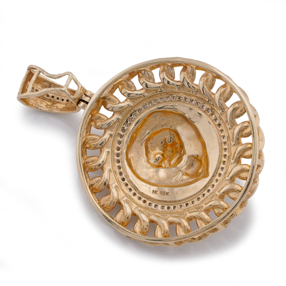 10K Yellow Gold 0.5CT Natural Diamond Lion with Cuban Link Round Charm Men Pendant - Elite Jewelers-Charms & Pendants