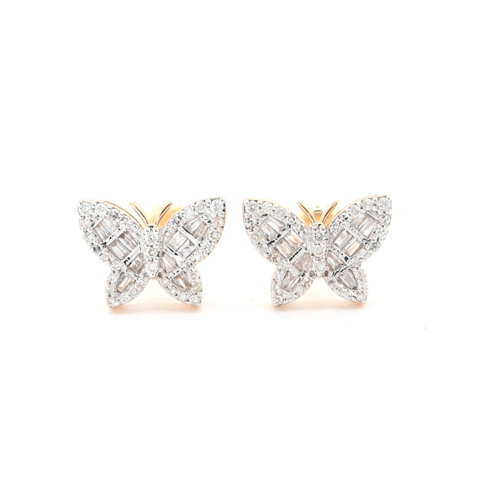 10k Yellow Gold 0.5CTW Baguette/Round Natural Diamond Butterfly 2.2gms Stud - Elite Jewelers - Earrings