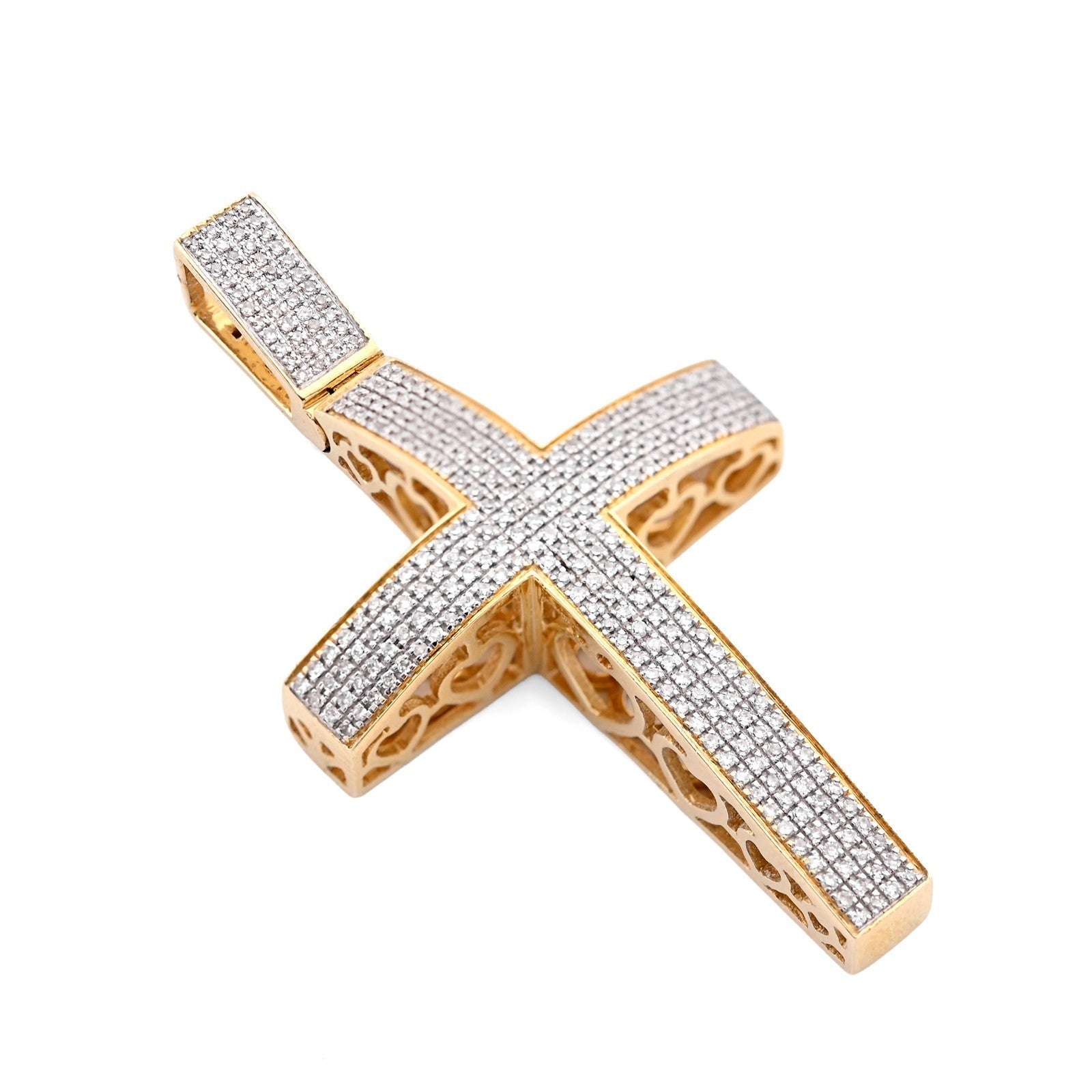 10k Yellow Gold 0.5CTW Natural Diamond Unisex Cross Pendant 6.3g Religious Charm - Elite Jewelers - Charms & Pendants