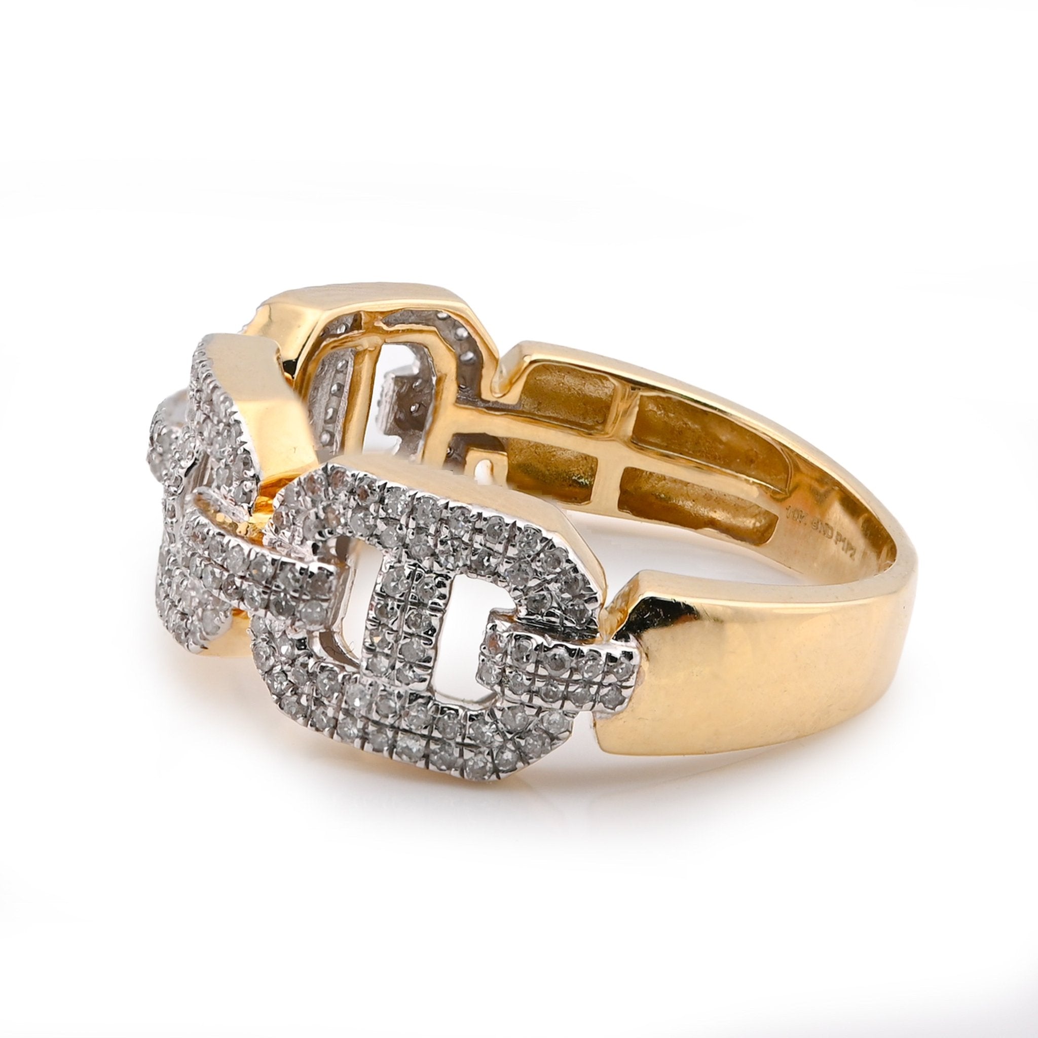 10K Yellow Gold 0.625CT Gucci Link Natural Diamond Men Ring - Elite Jewelers - Rings