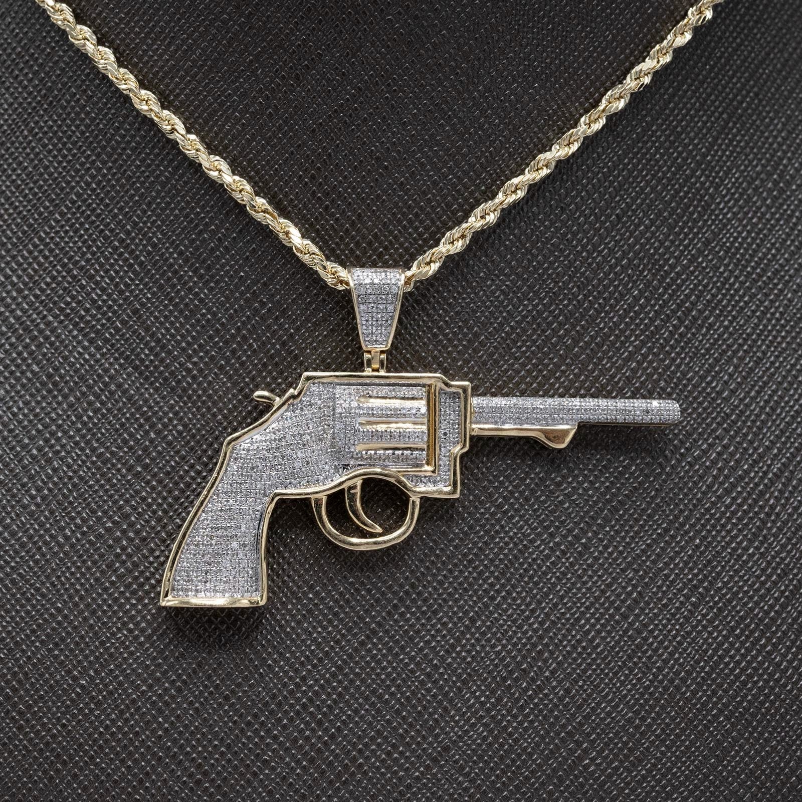 10k Yellow Gold 0.63CTW Natural Diamond Gun Revolver Mens Pendant 7.8gms Charm - Elite Jewelers - Charms & Pendants
