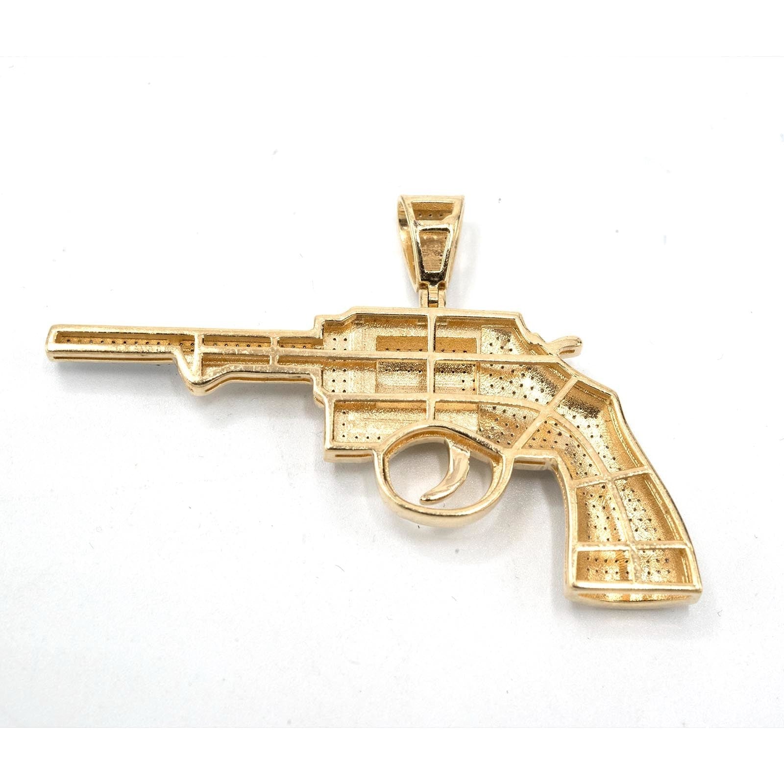 10k Yellow Gold 0.63CTW Natural Diamond Gun Revolver Mens Pendant 7.8gms Charm - Elite Jewelers - Charms & Pendants