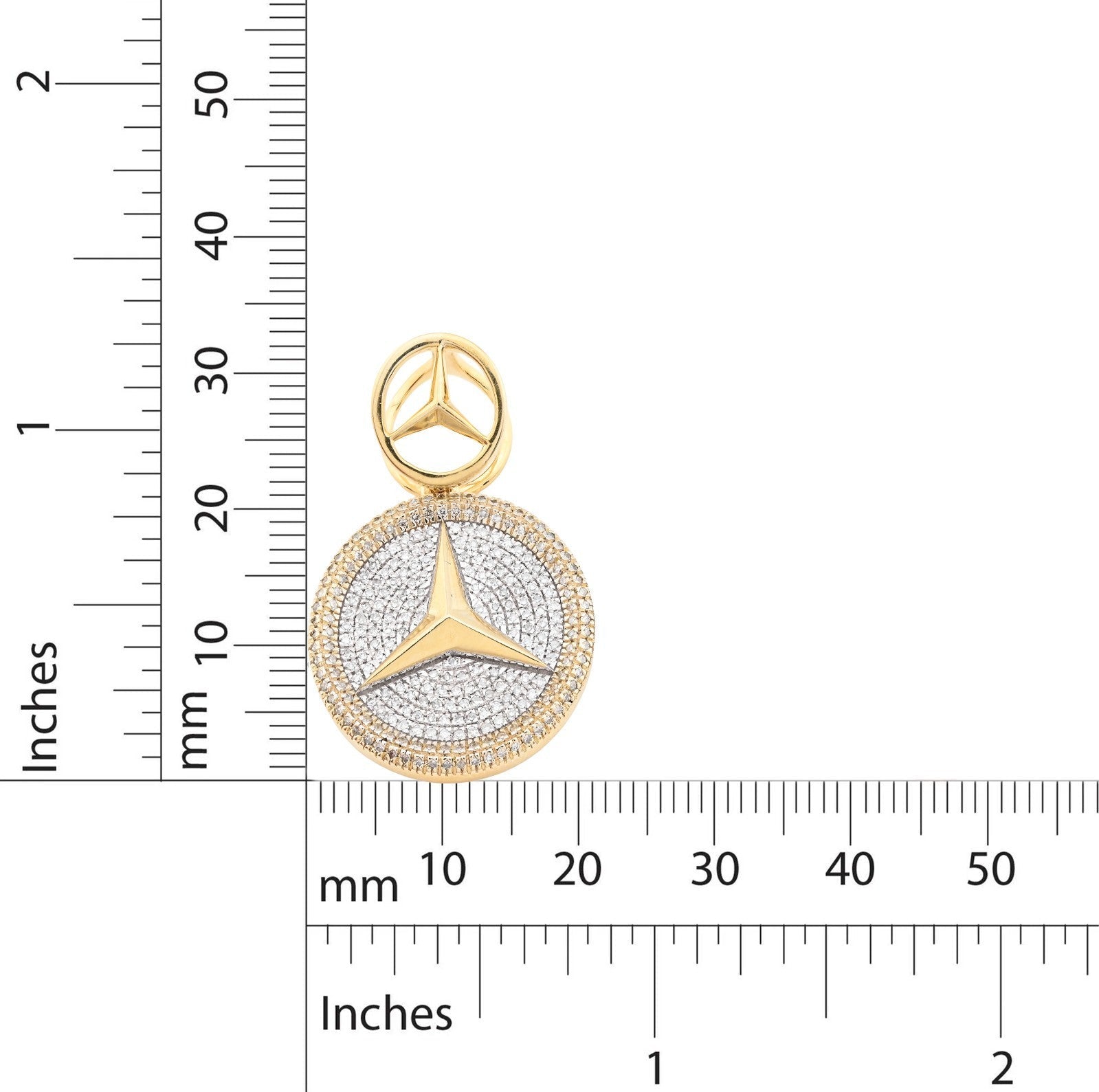 10k Yellow Gold 0.63CTW Pure Diamond ICED Mercedes Benz Logo Pendant 5.5g Charm - Elite Jewelers - Charms & Pendants